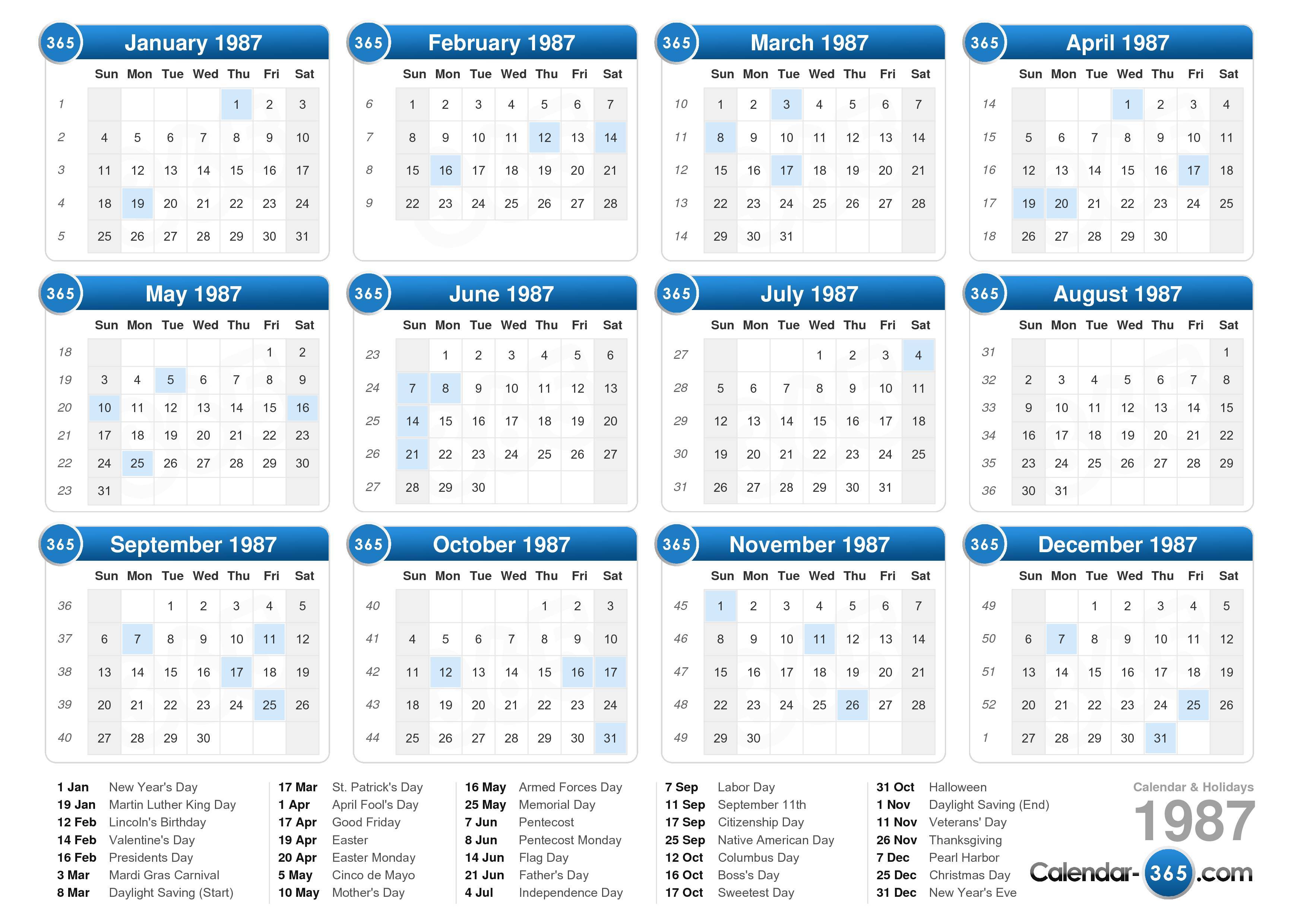 1987 Calendar