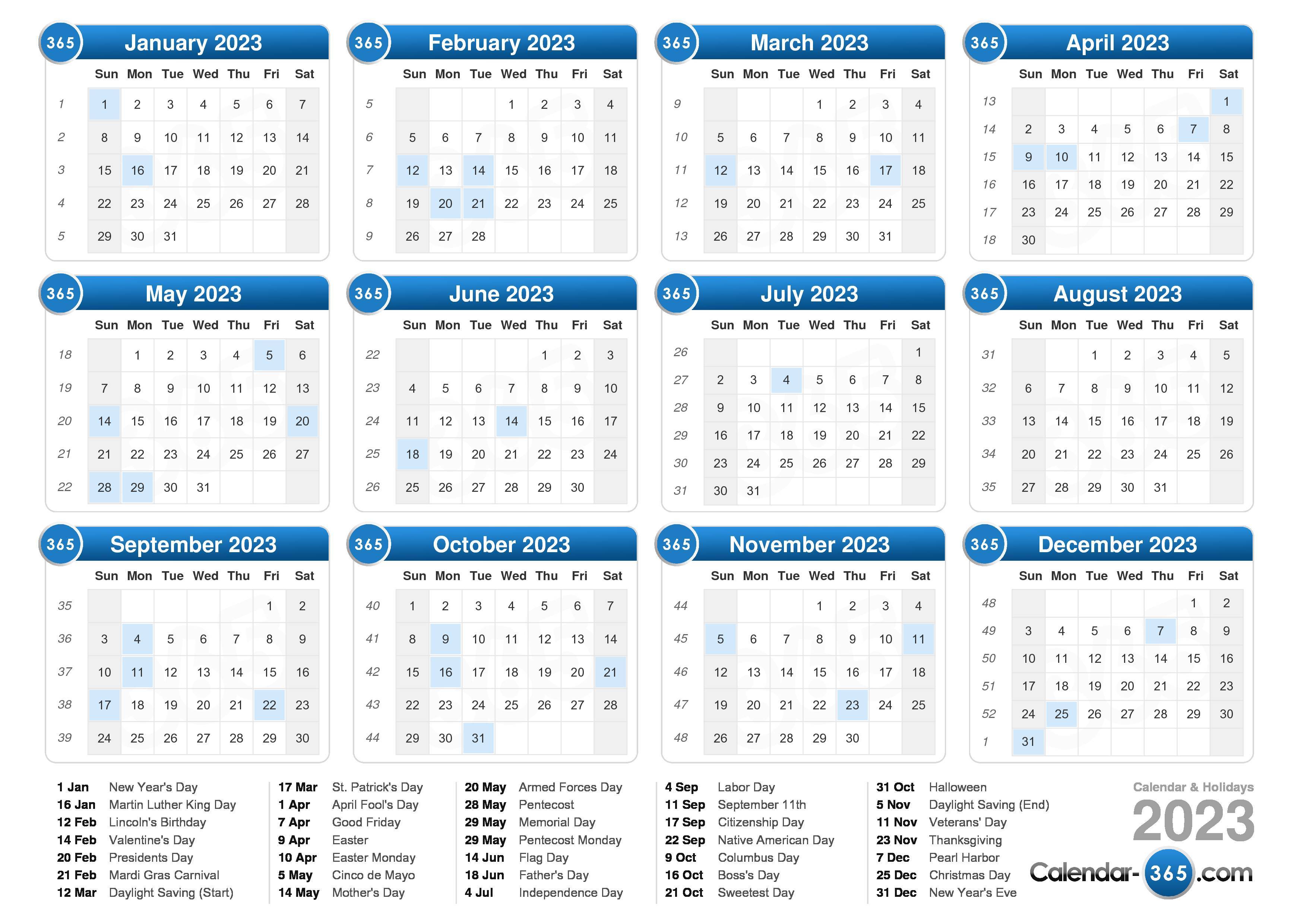 2023 Mini Calendars Printable Template Calendar
