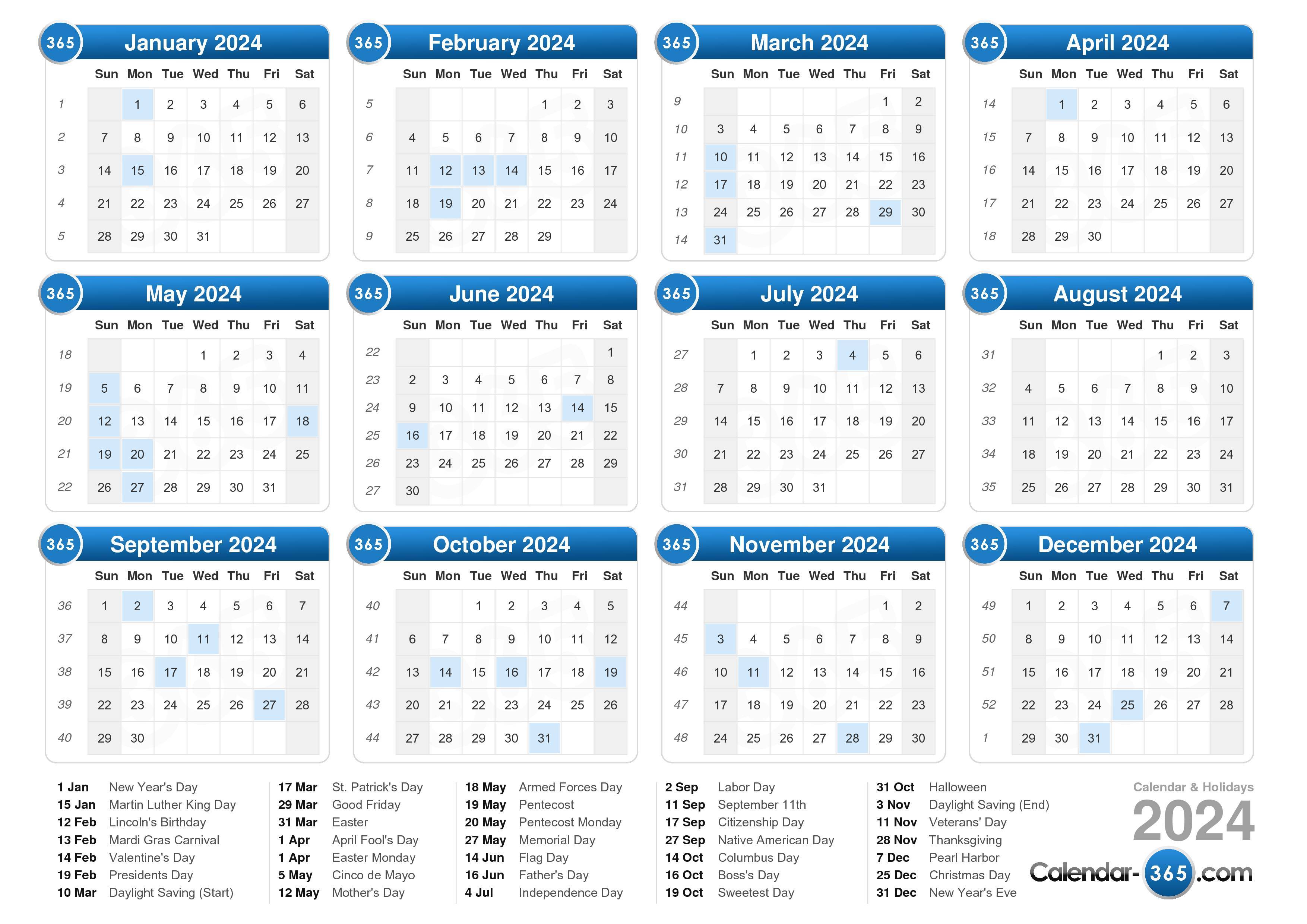 2024 Printable Calendar By Month - Printable World Holiday