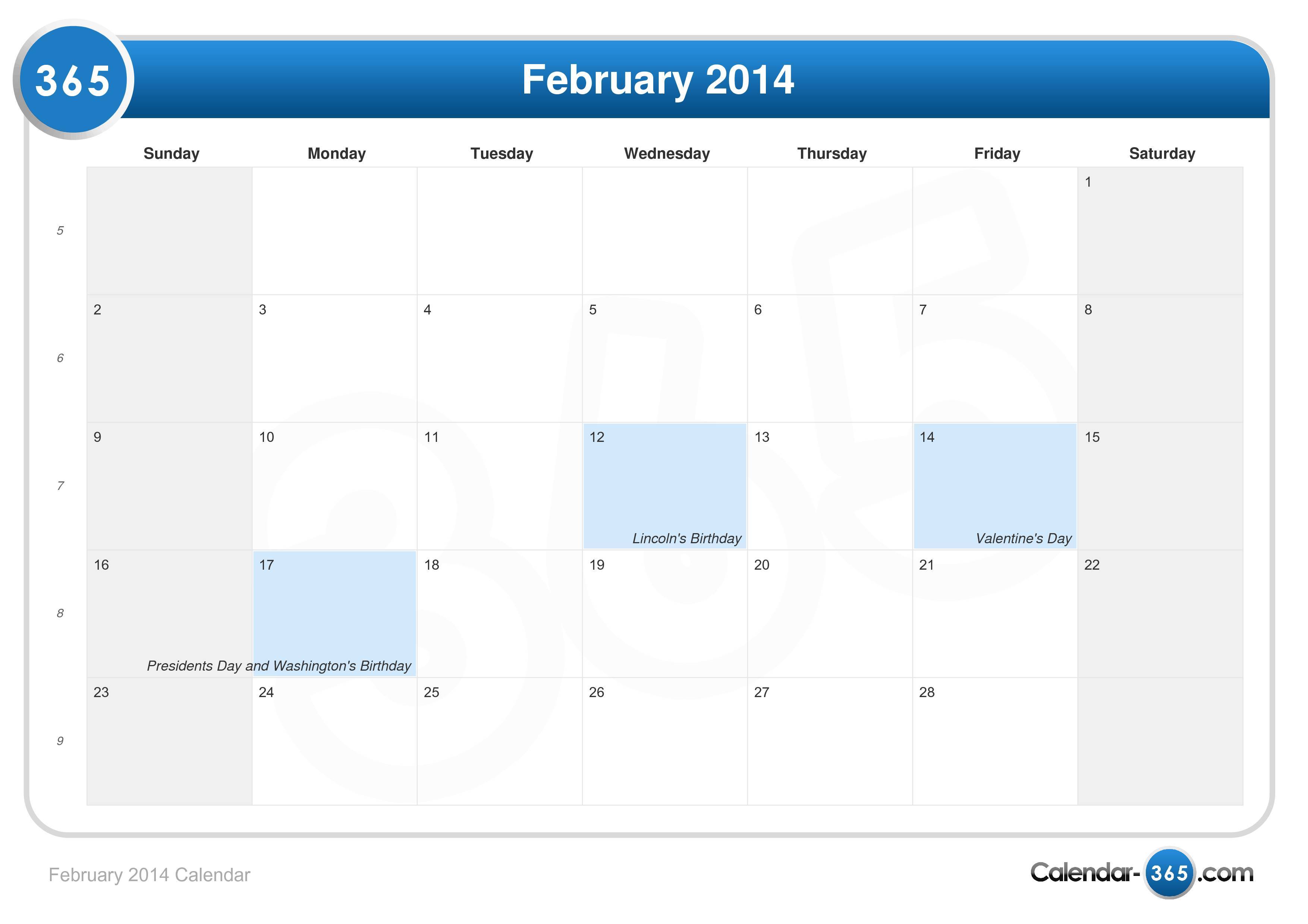 February 2014 Calendar