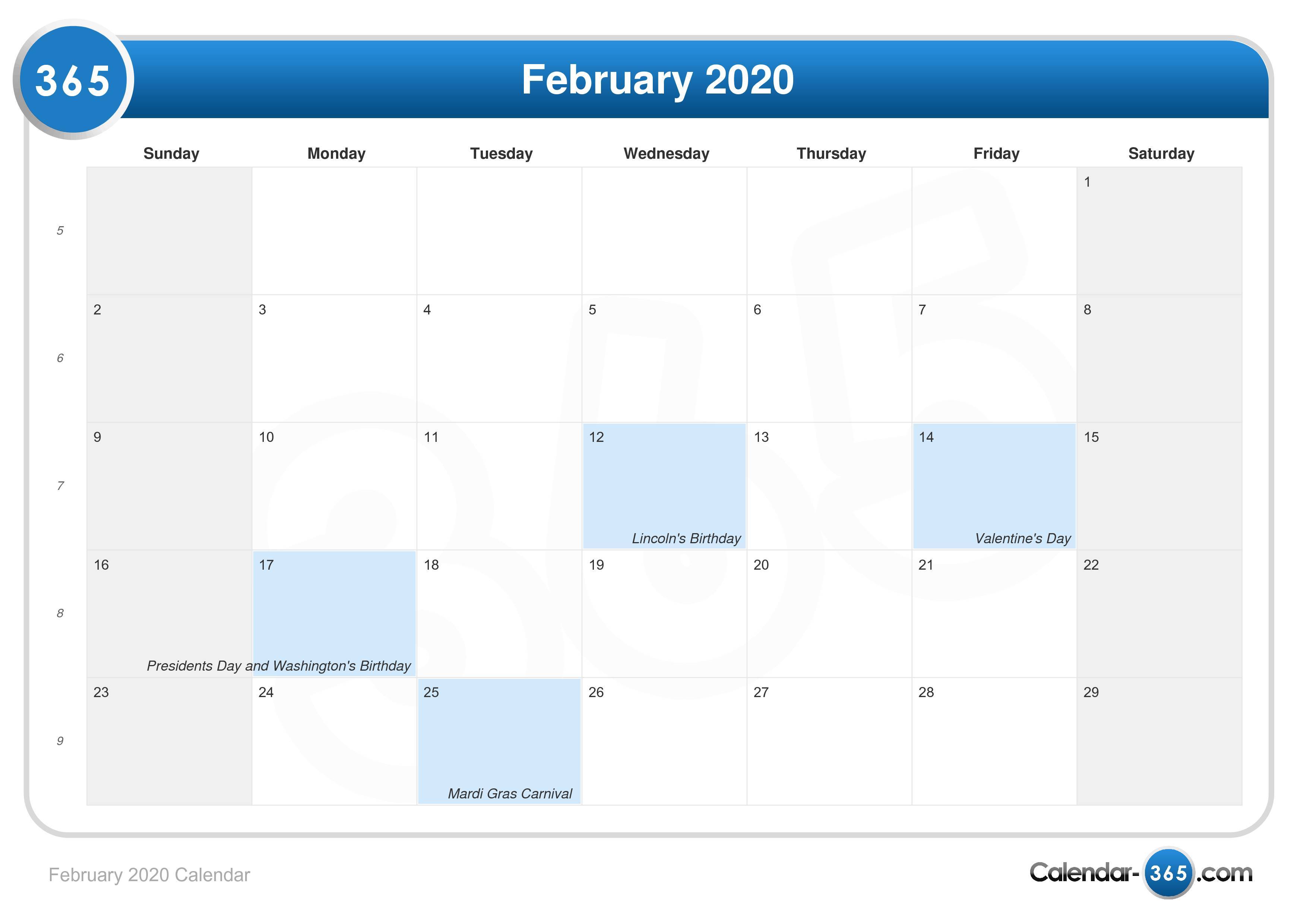 February 2020 Calendar