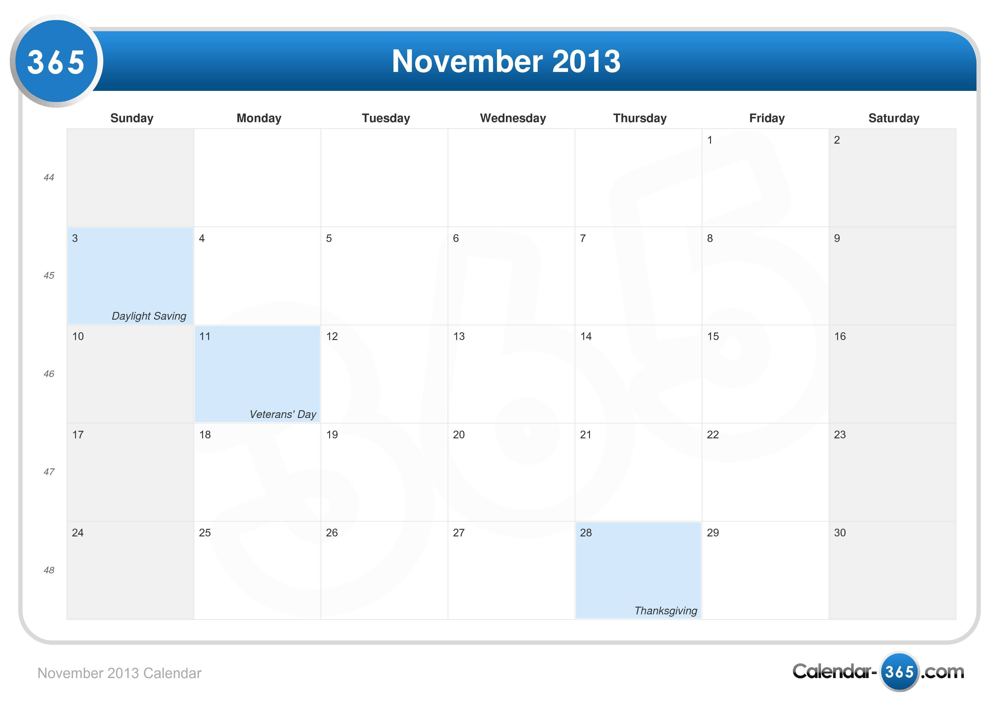 November 2013 Calendar