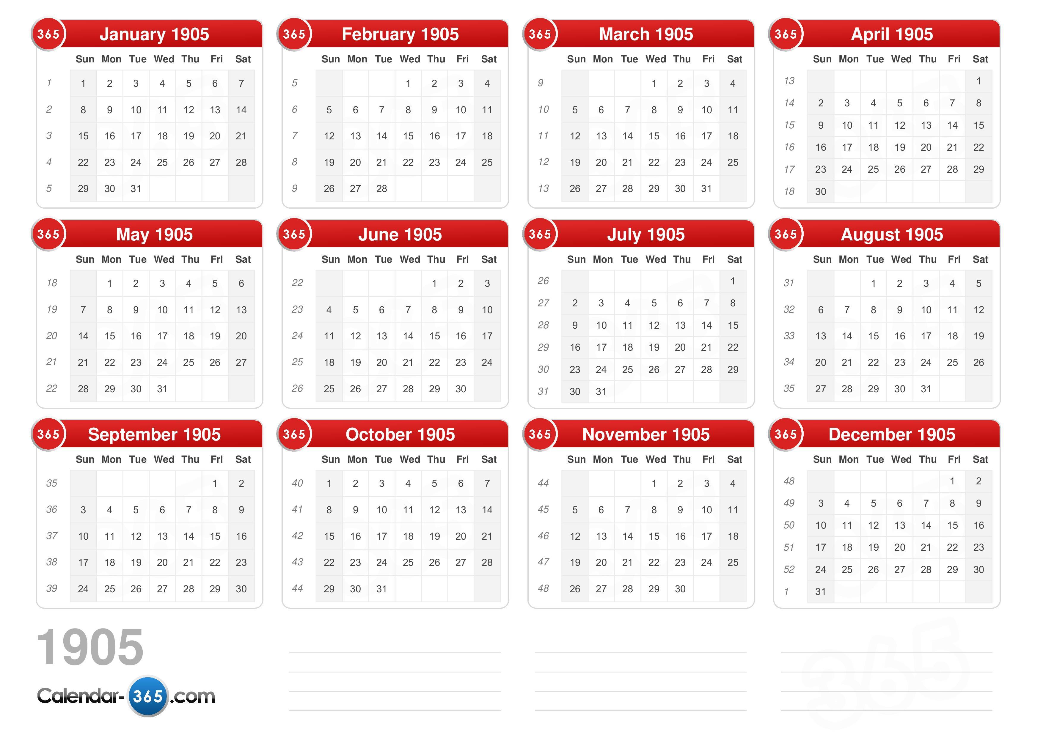 1905 Calendar