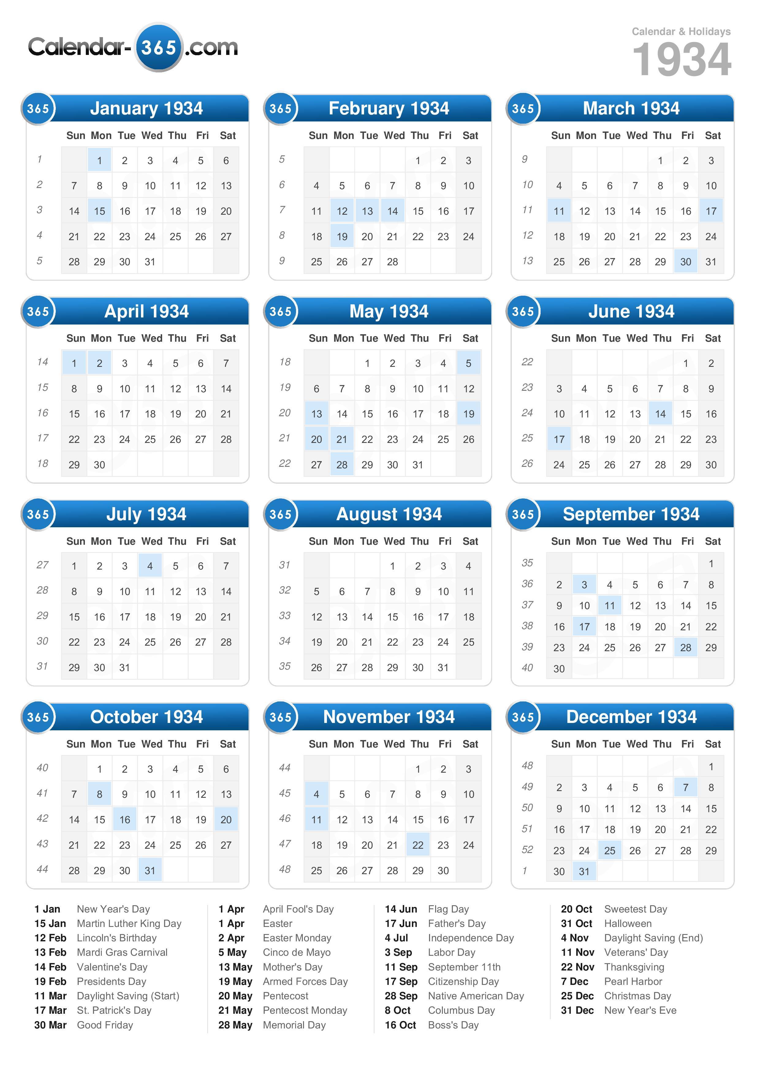 1934 Calendar