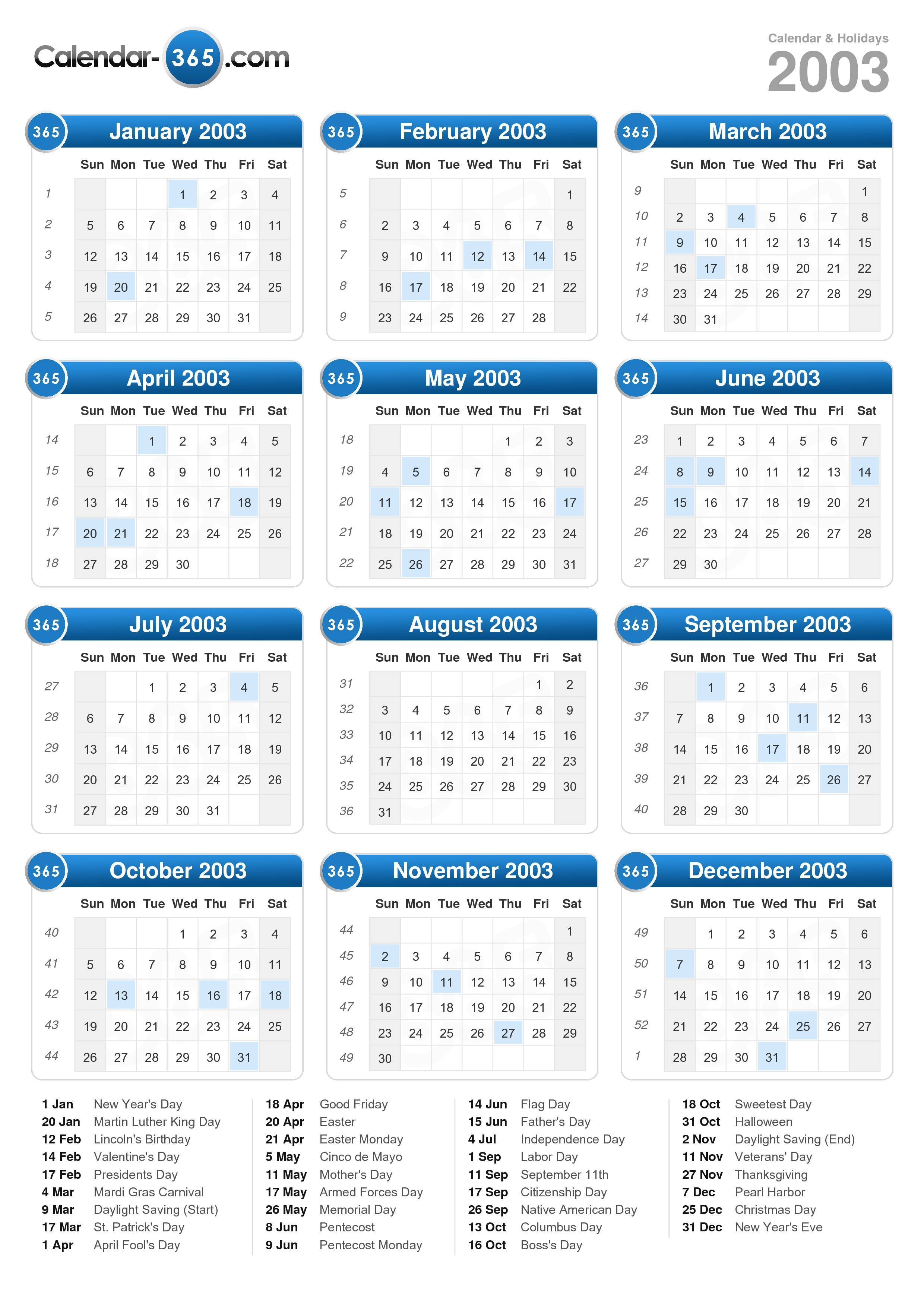 October 2003 Calendar