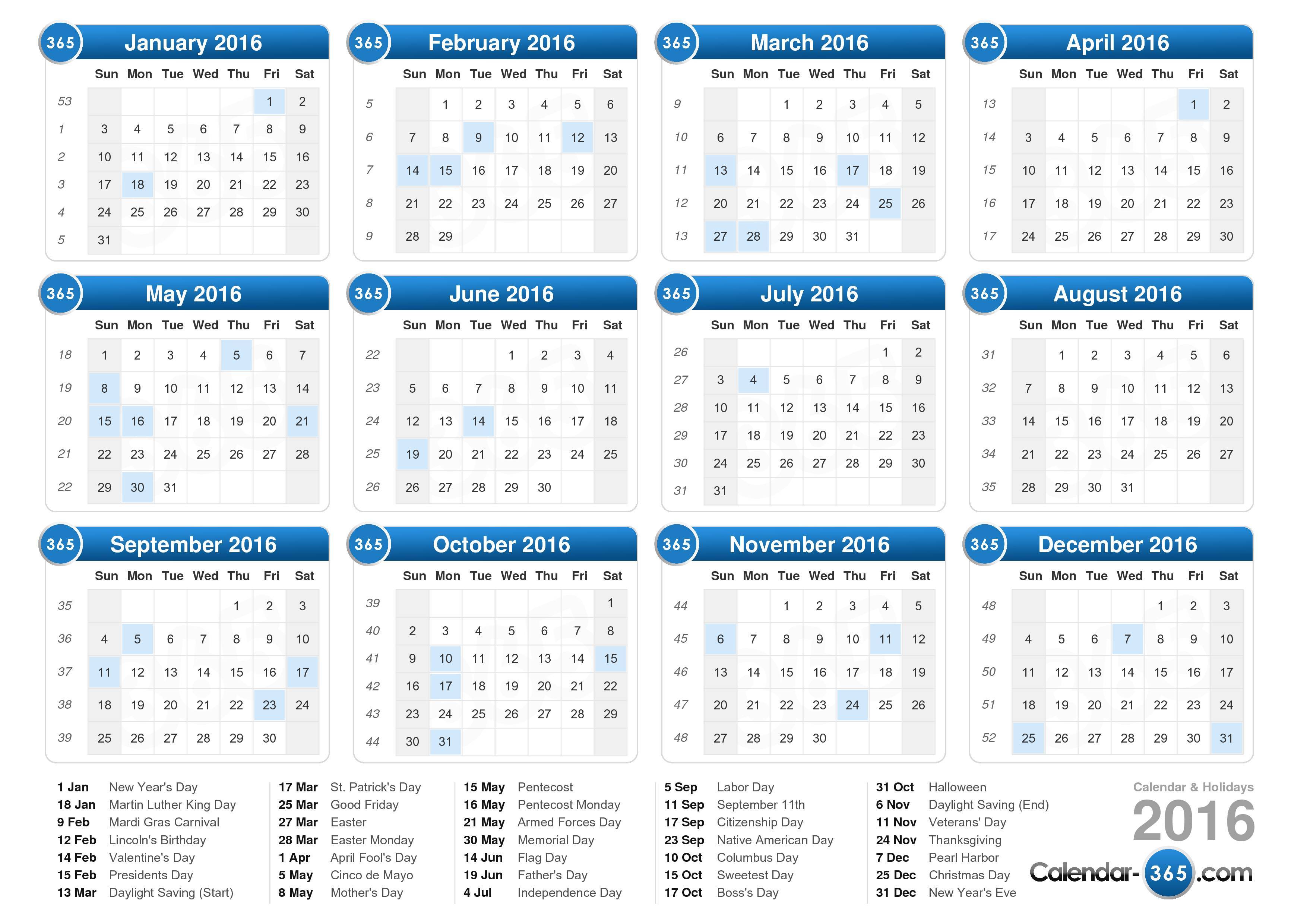 Year Calendar 2016 2024 - Diane Florida