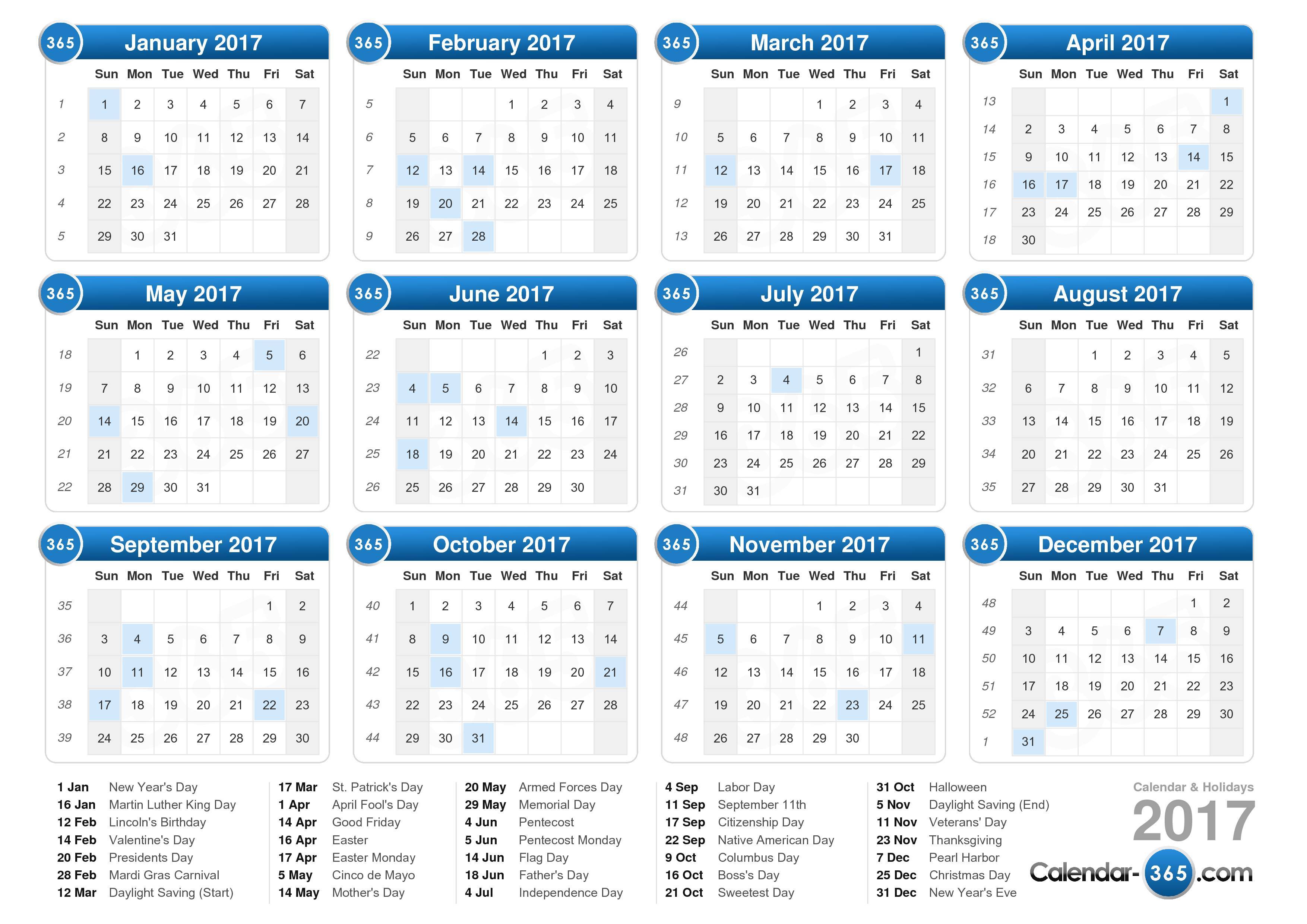 2017 Calendar (PDF, Word, Excel)