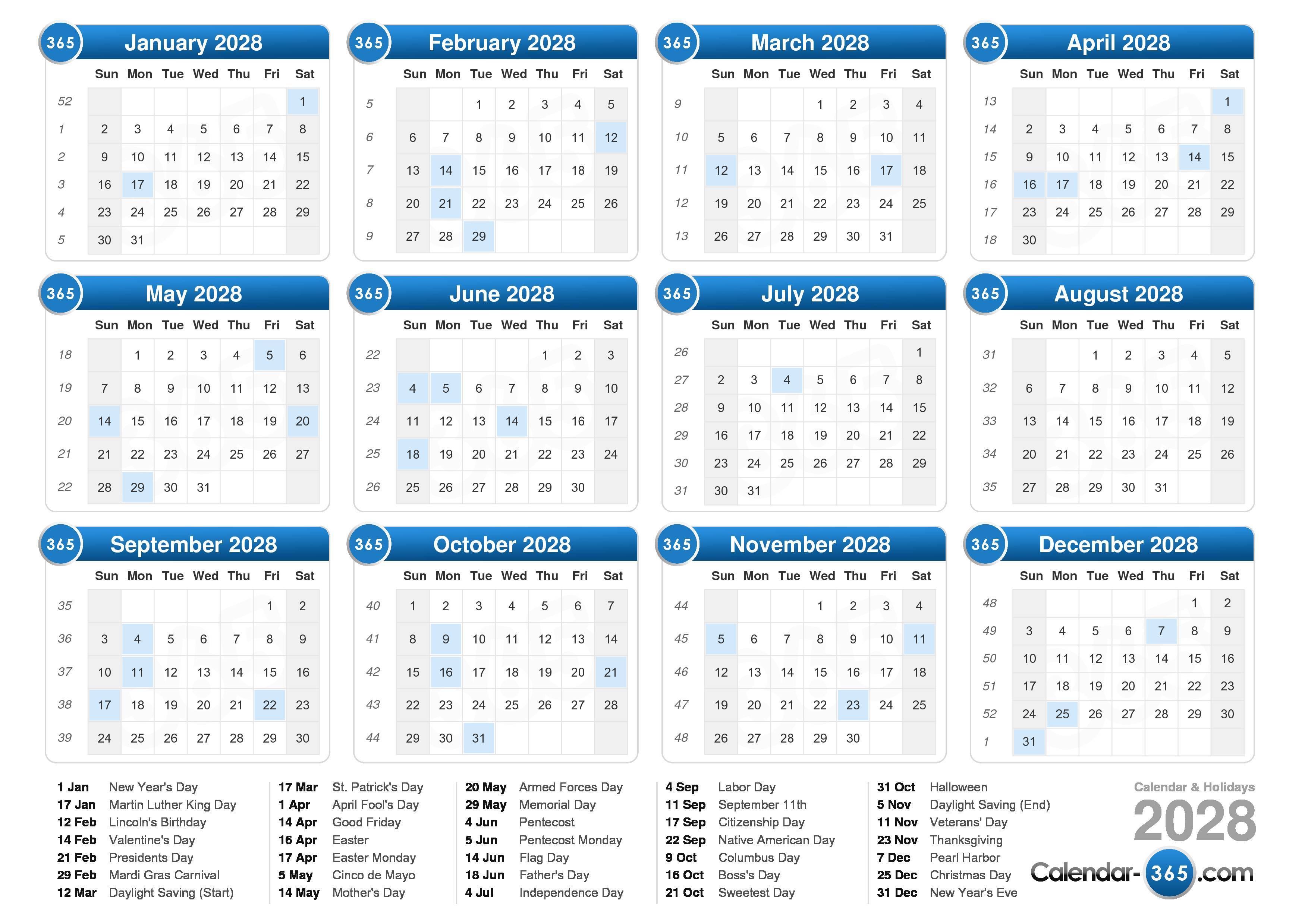 2028 Calendar