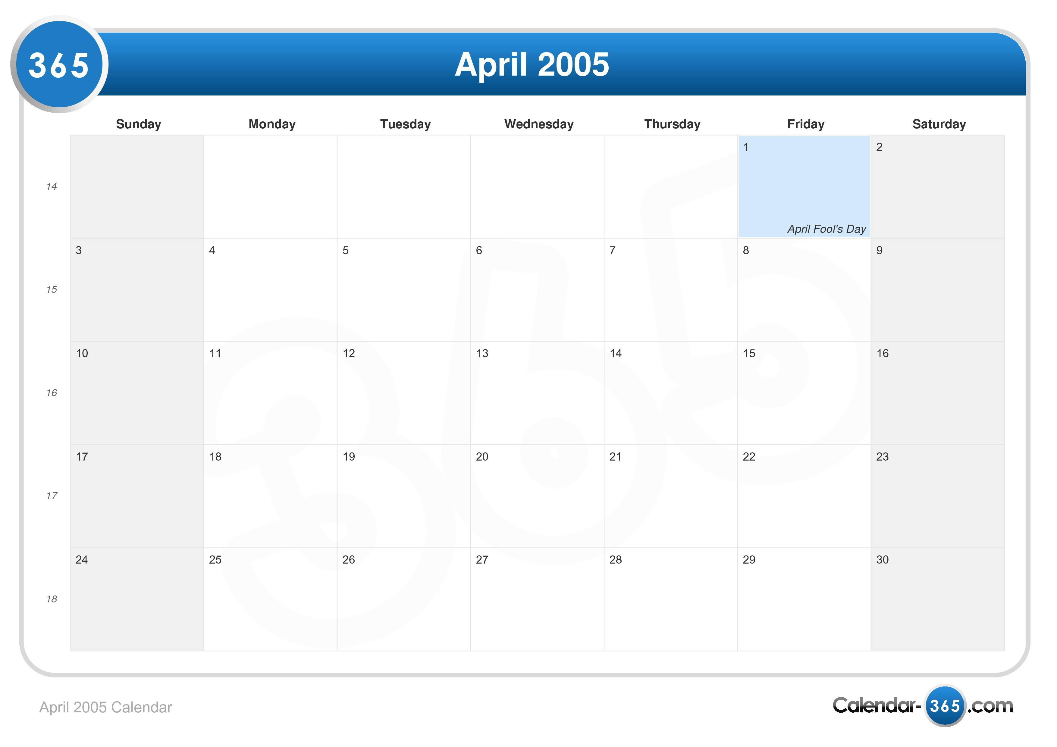 April 2005 Calendar