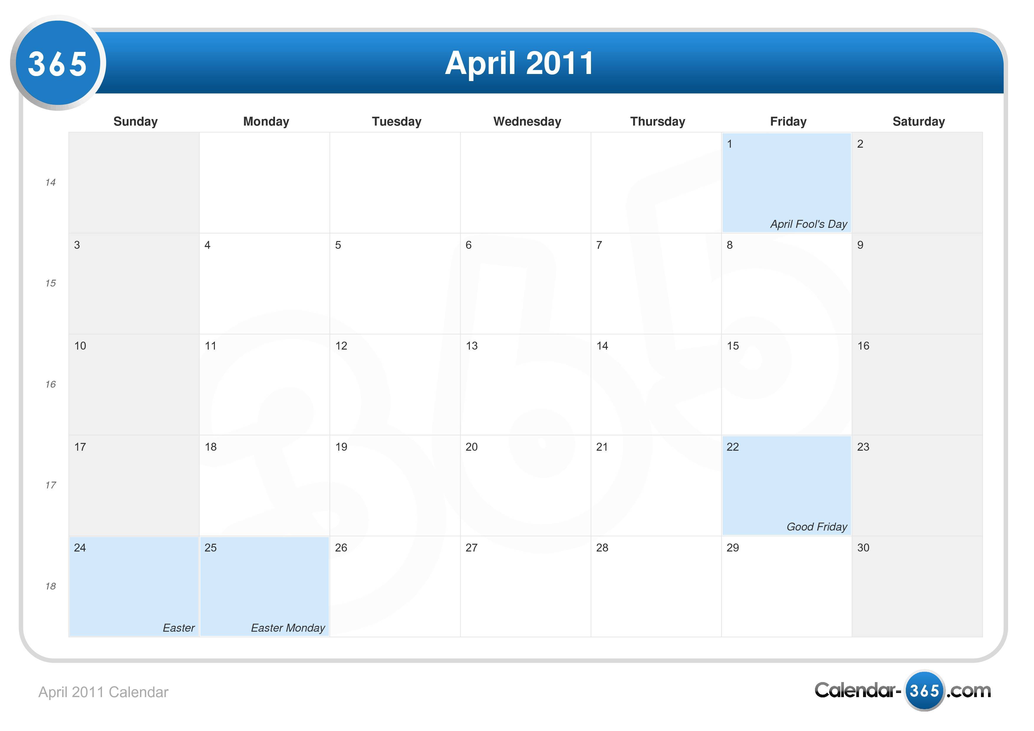 April 2011 Calendar