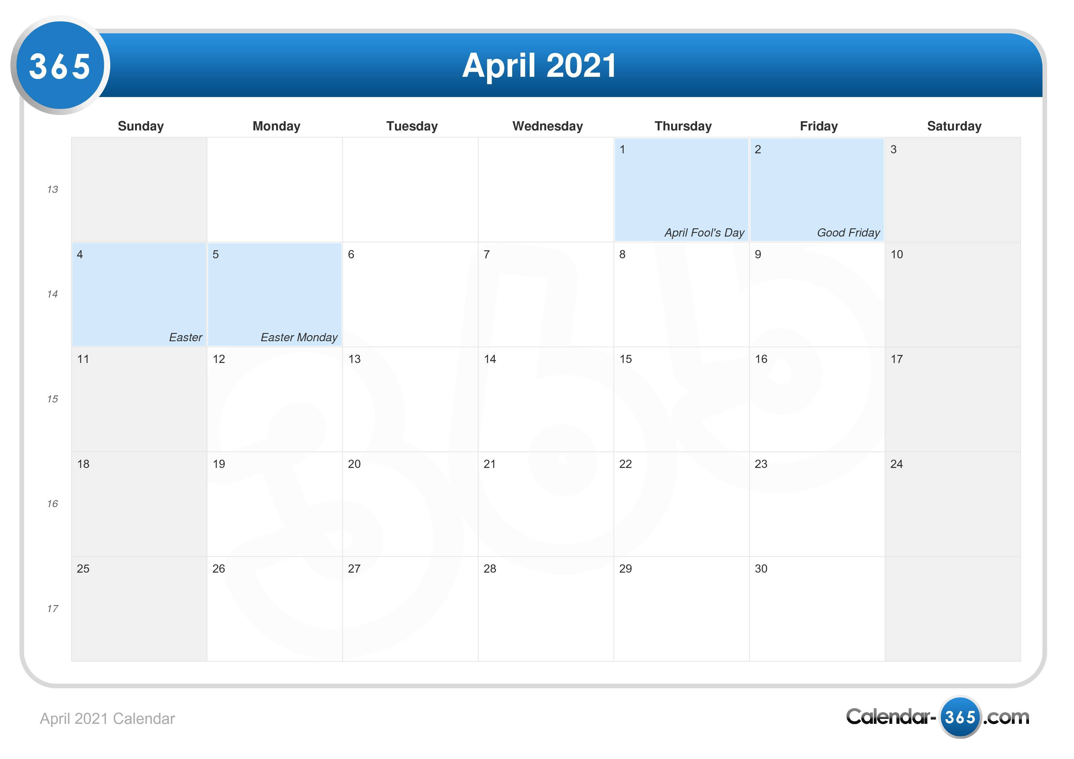 easter 2021 calendar April 2021 Calendar easter 2021 calendar