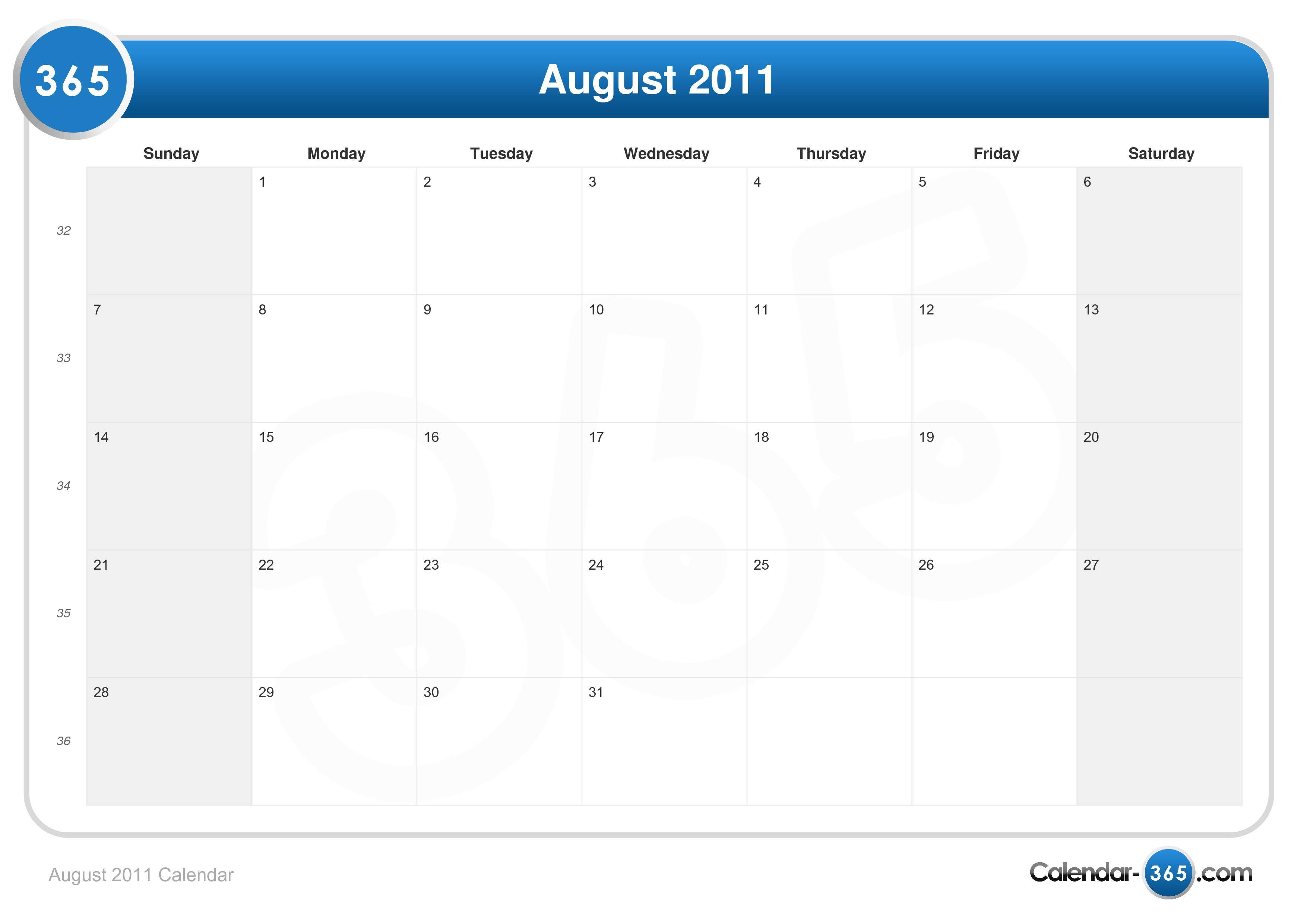 2011: August 2011 Blank Calendar