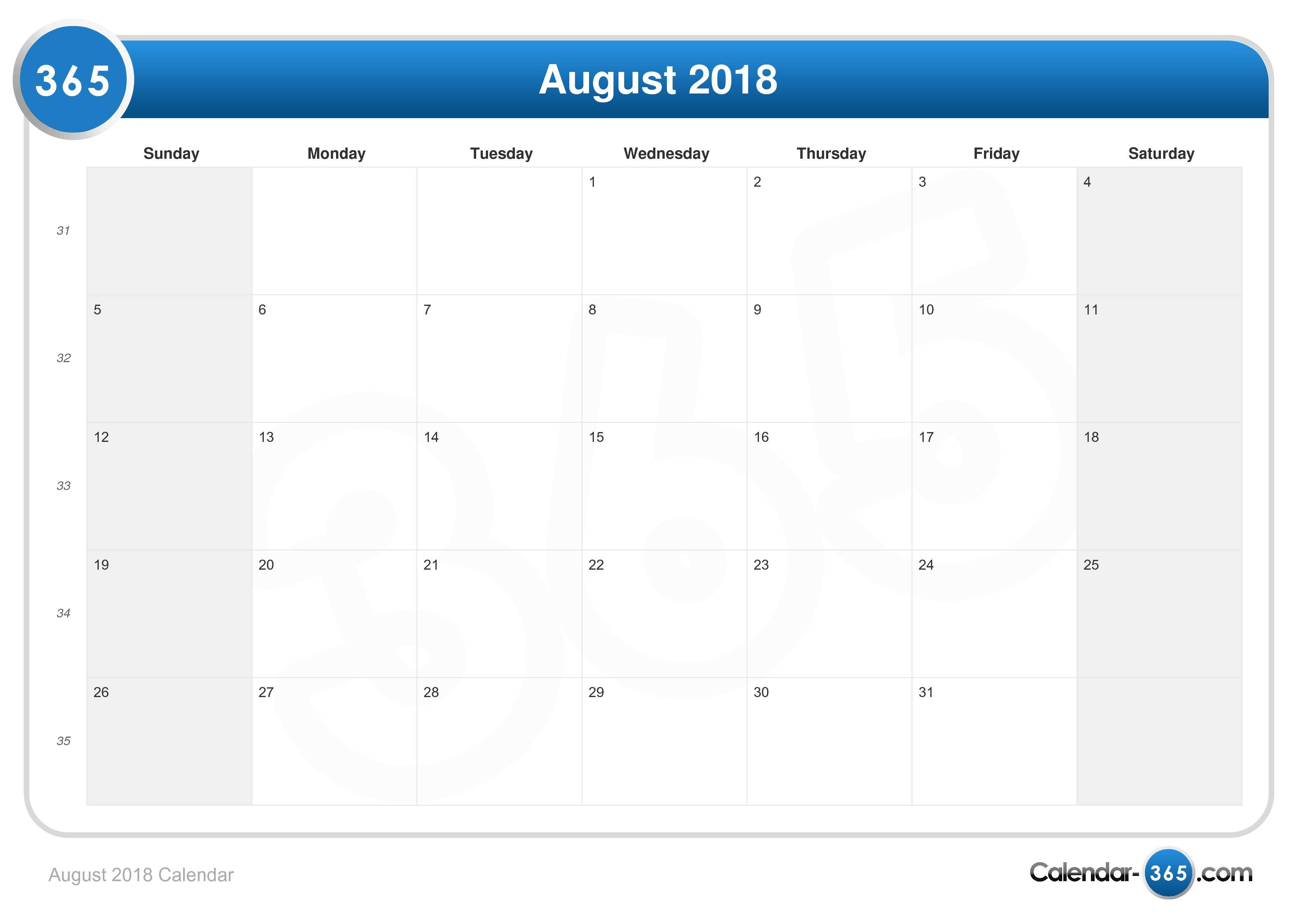 August 18 Calendar