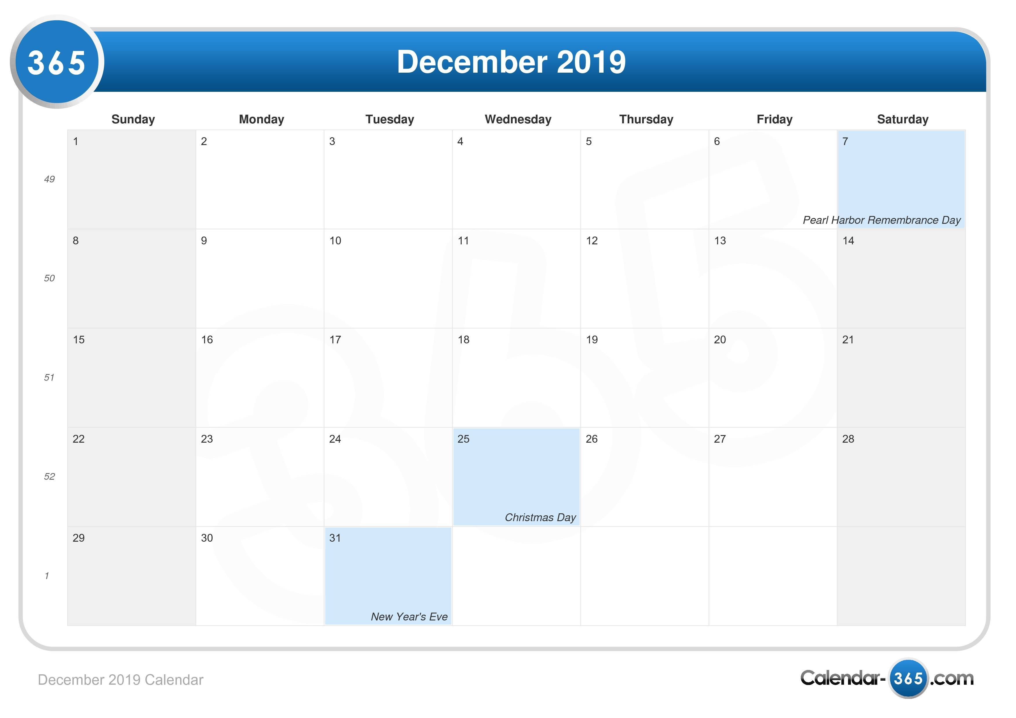 December 19 Calendar