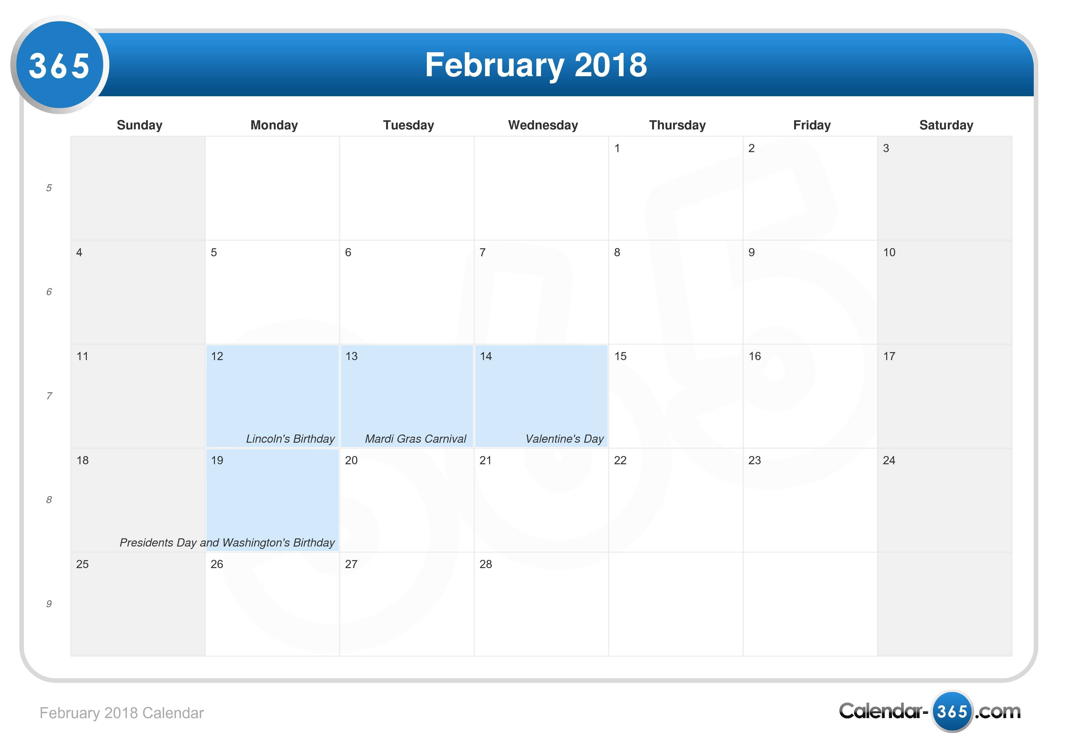 February 2018 Community Calendar
