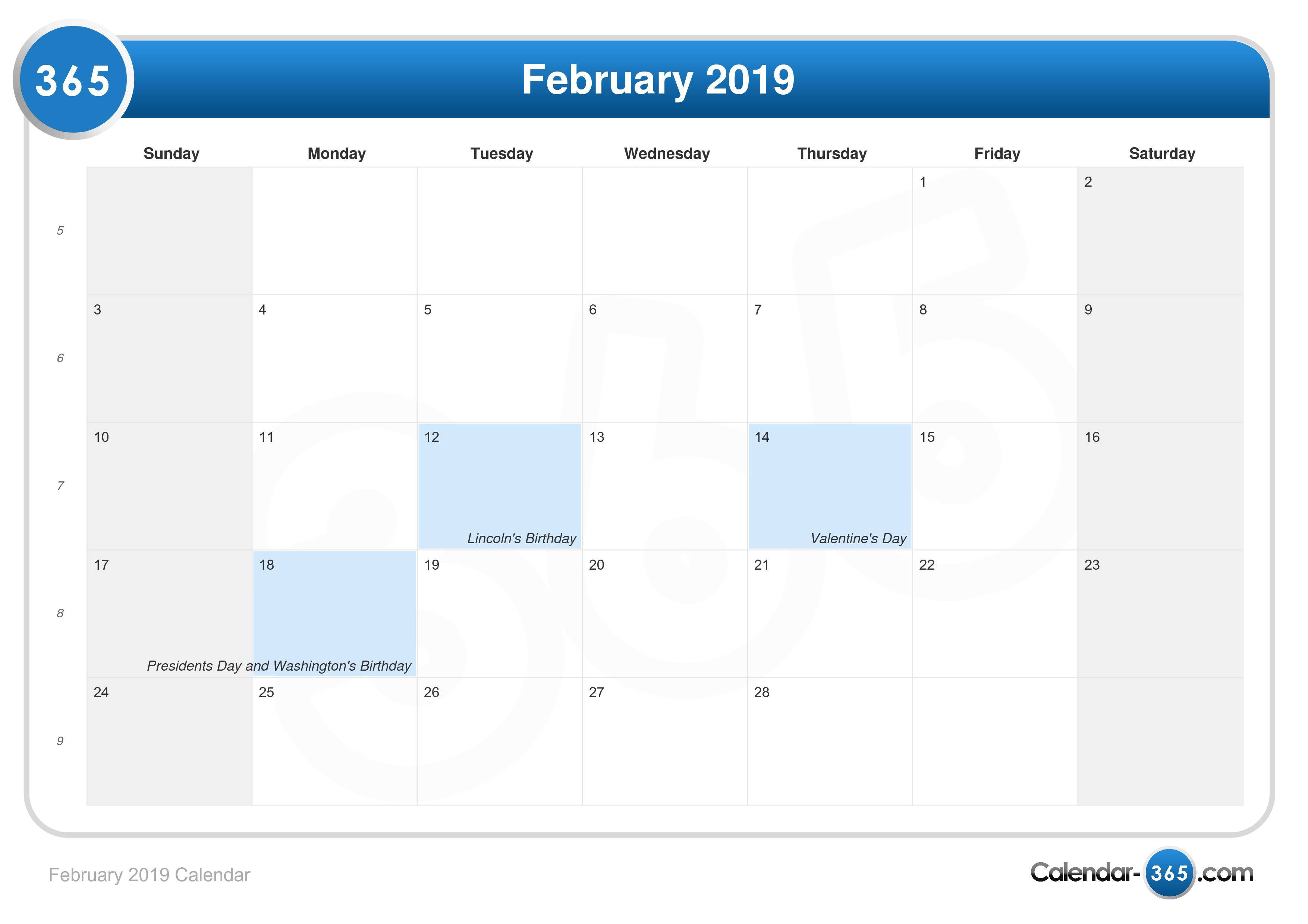 February 2019 Calendar