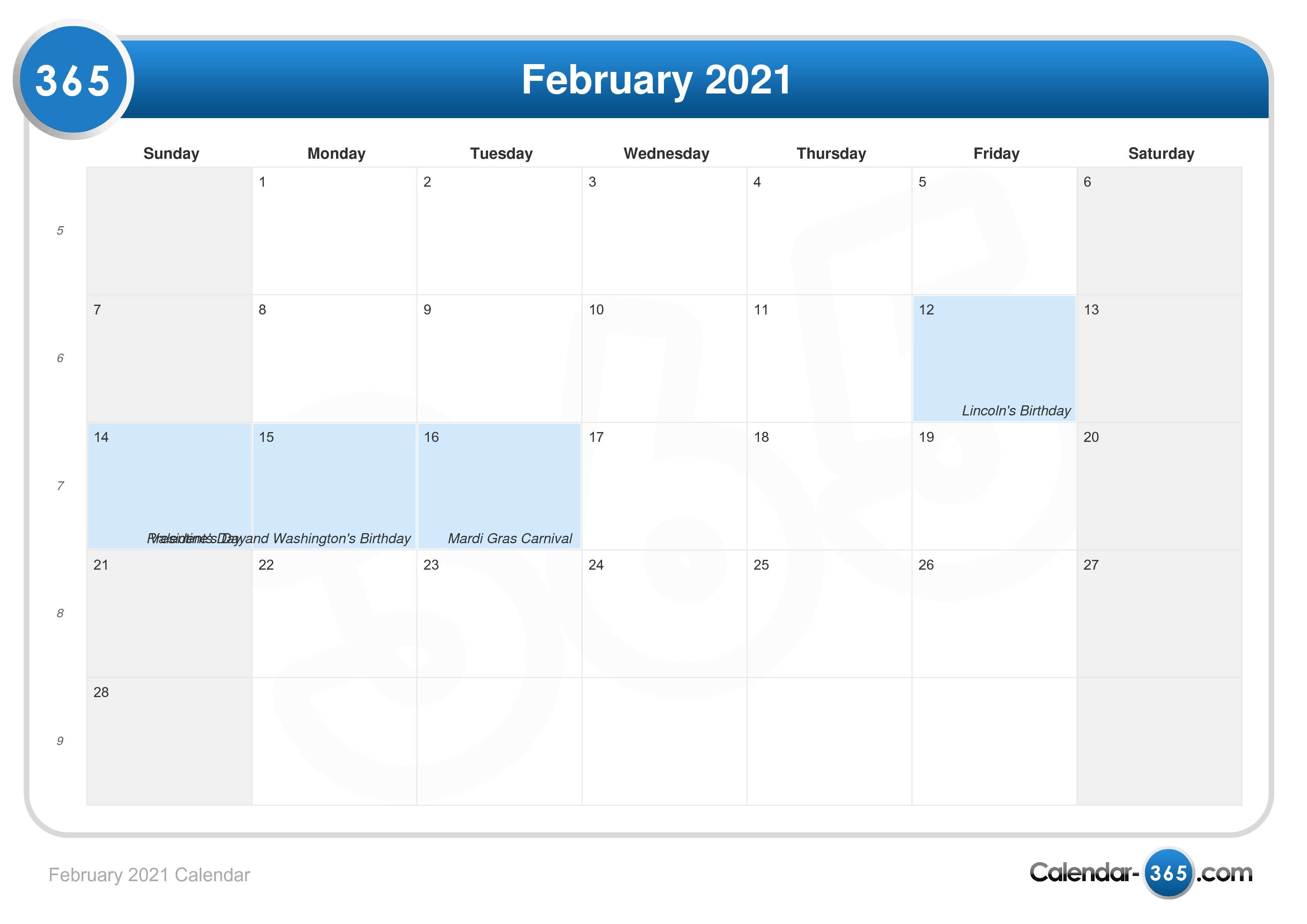 Zondag 16 Februari 2021 February 2021 Calendar