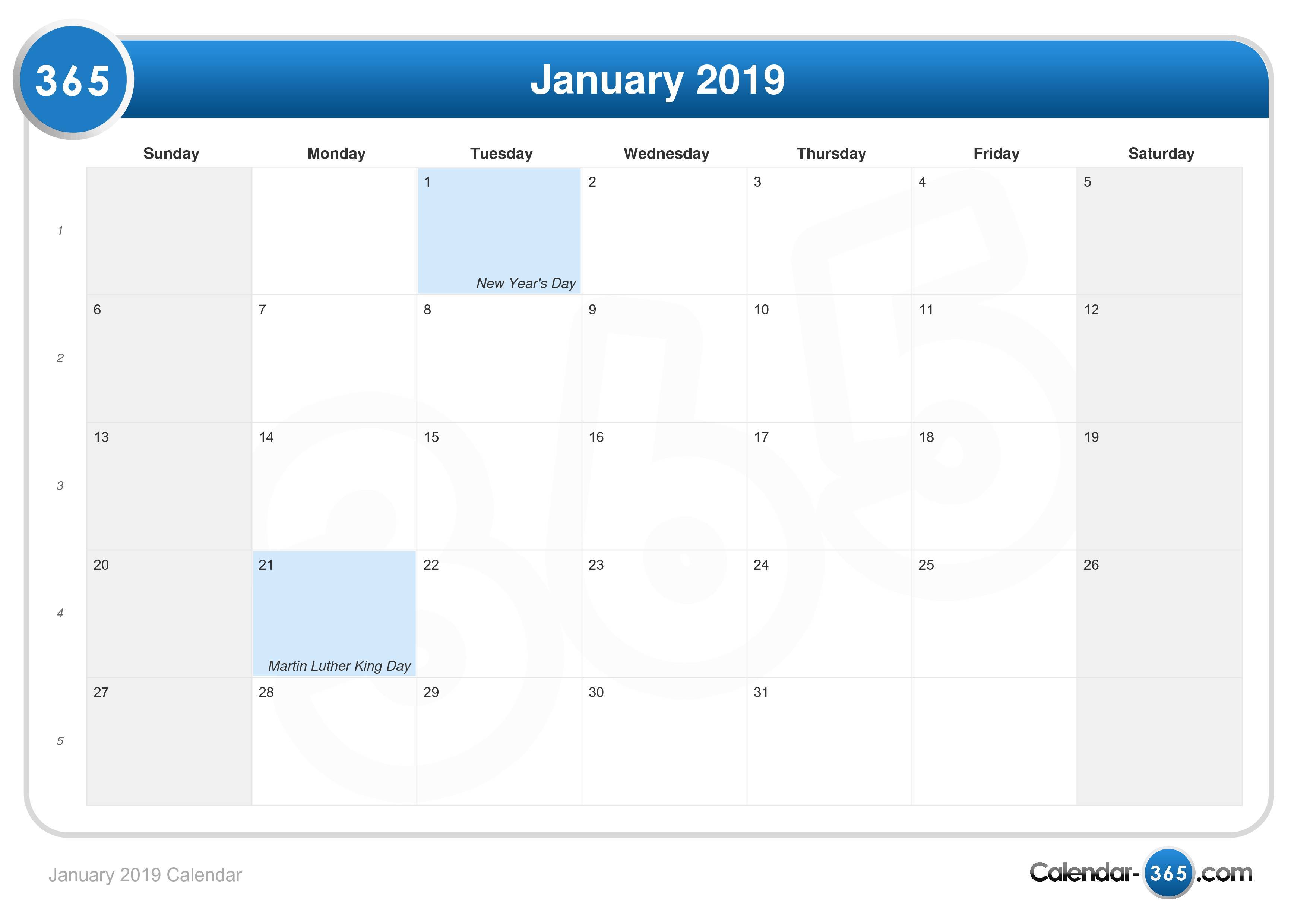 January 2019 Calendar With Holidays Bmp U