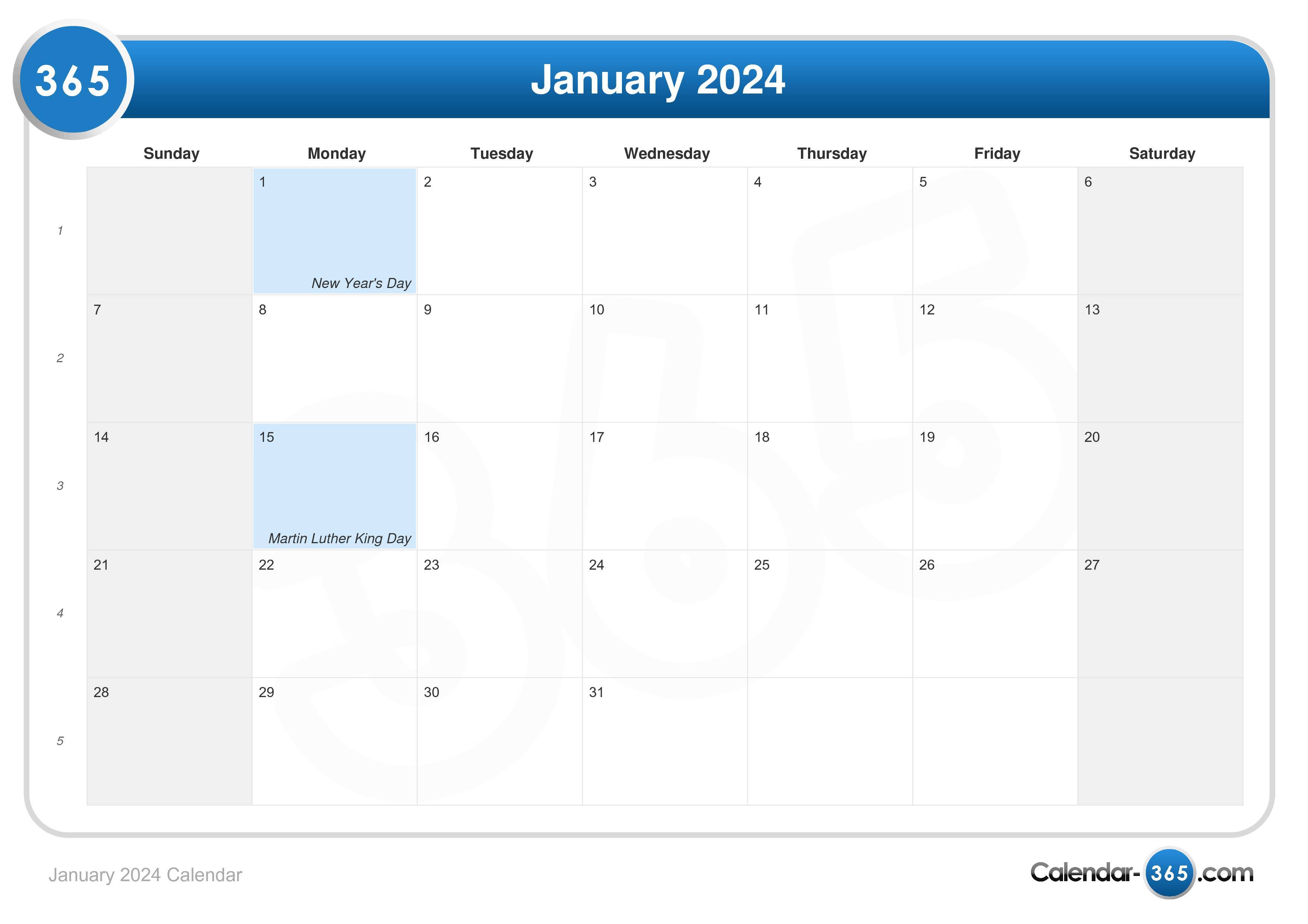 January 2024 Calendar