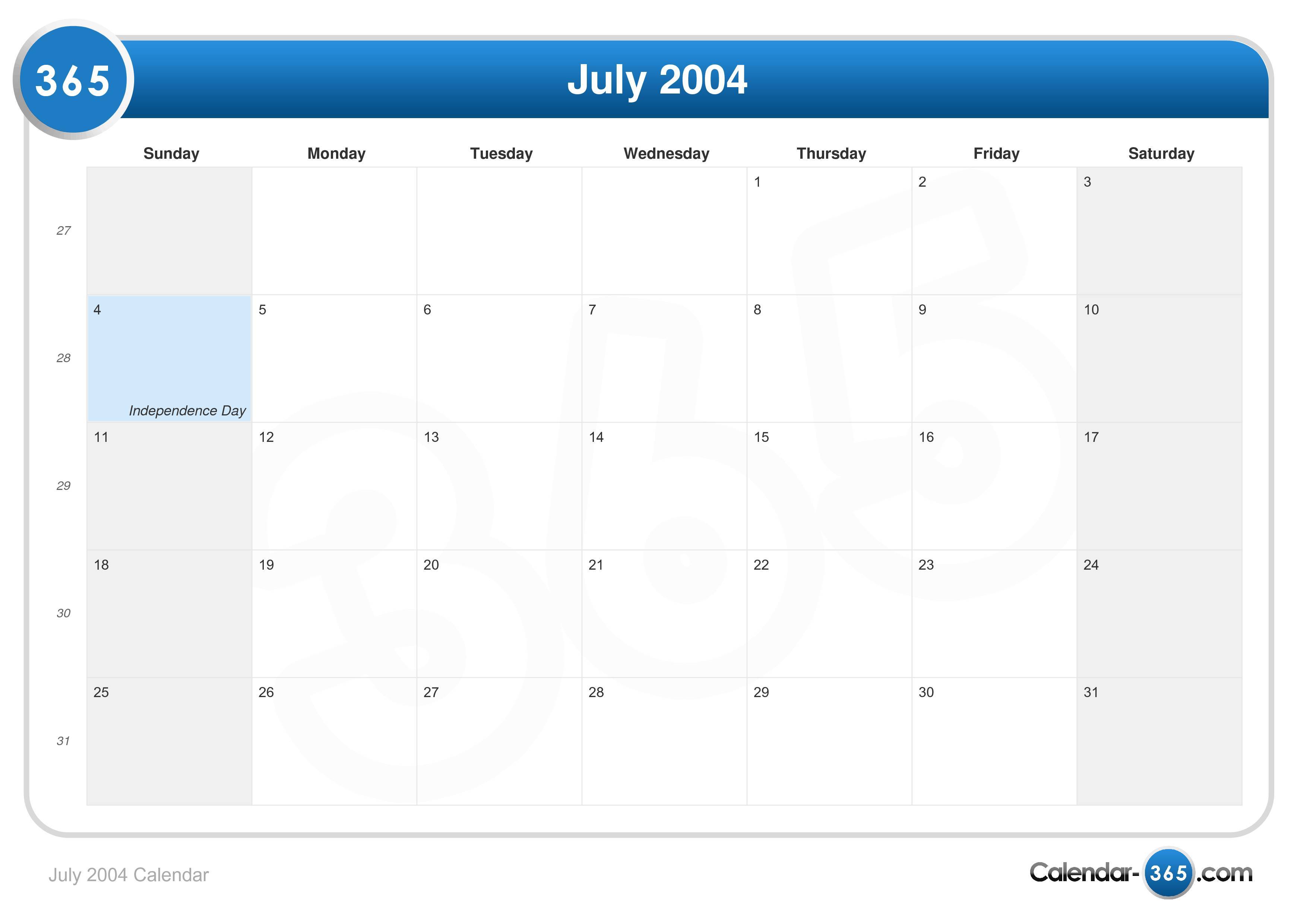 July 2004 Calendar