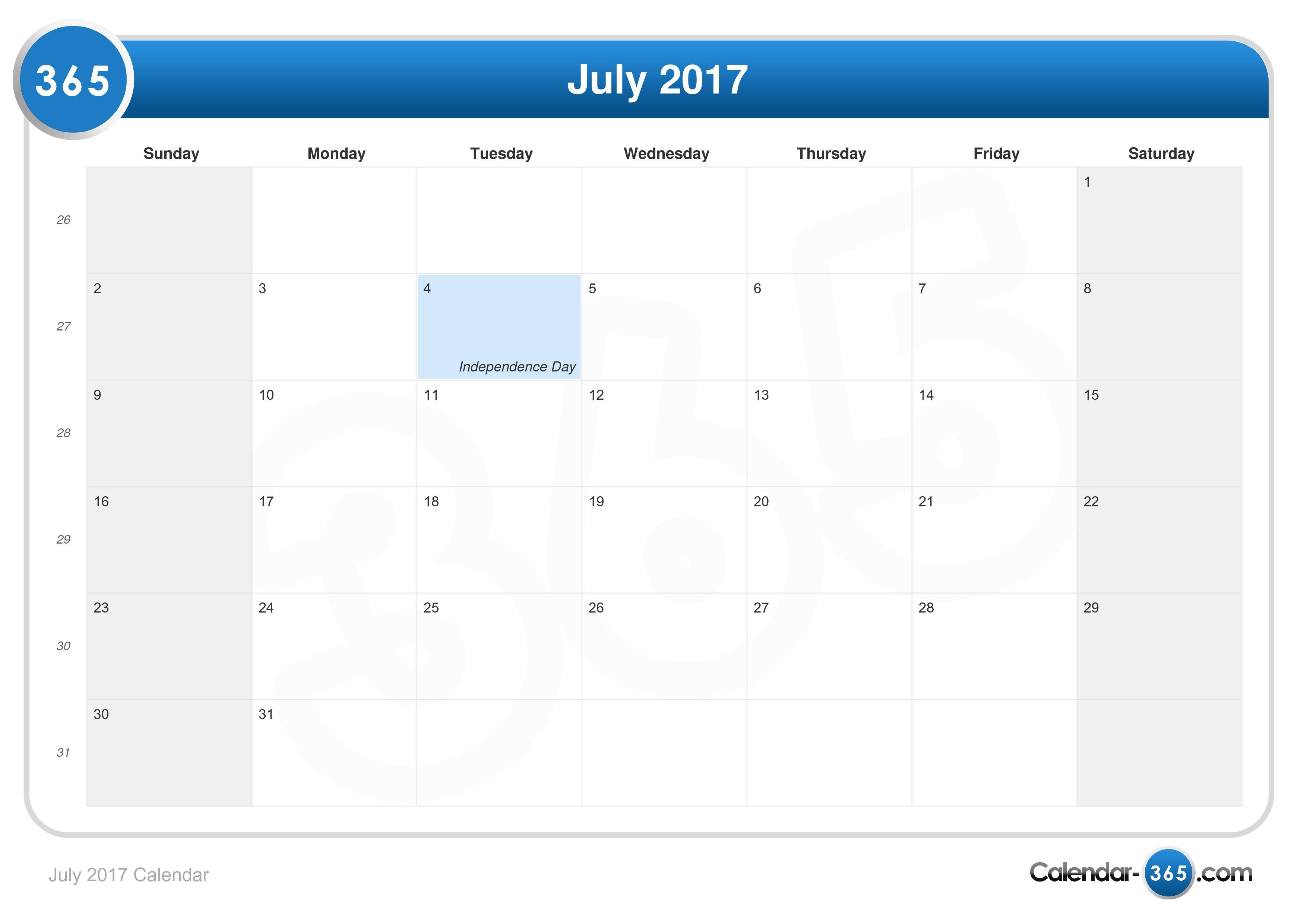 July 17 Calendar