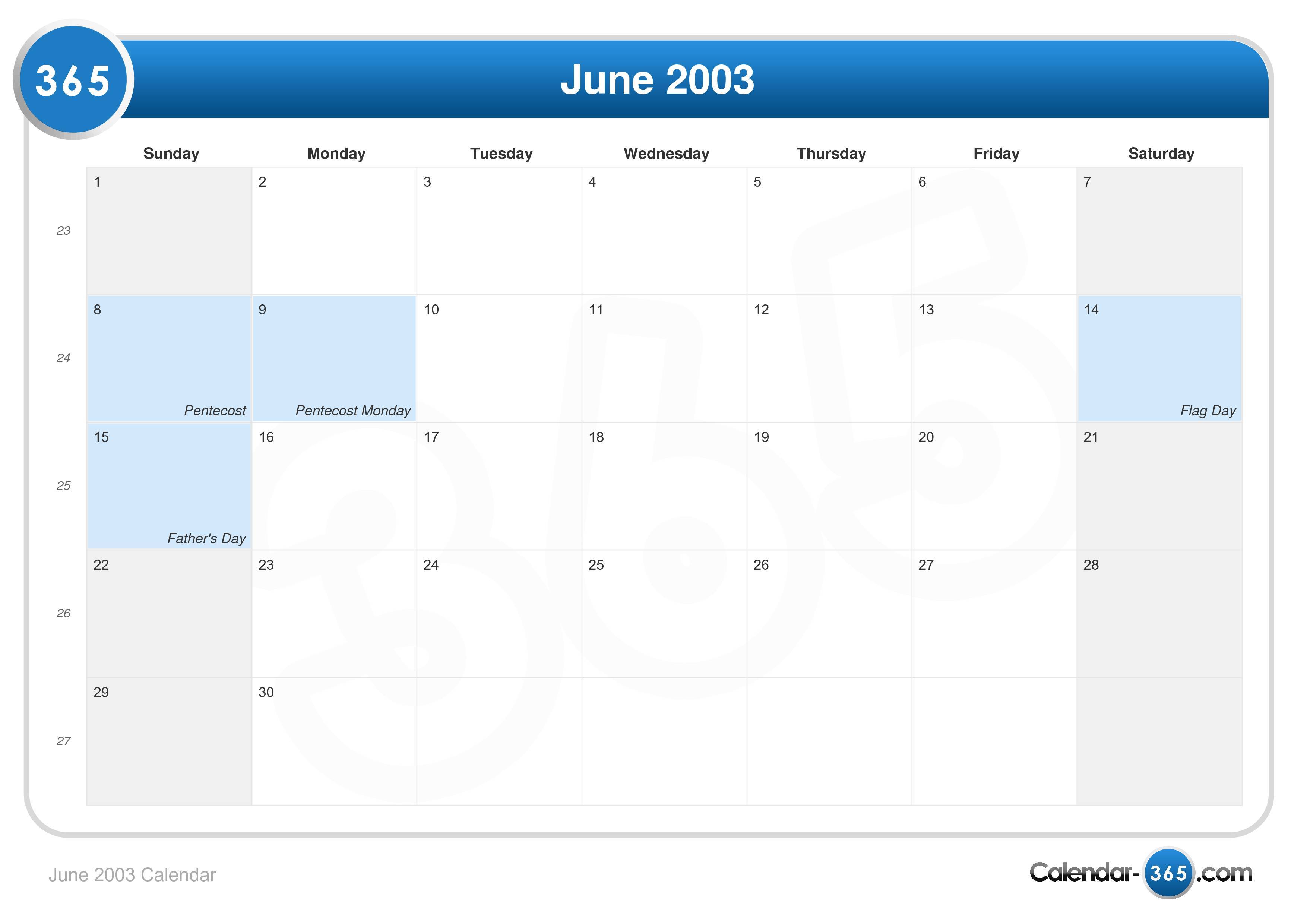 June 2003 Calendar