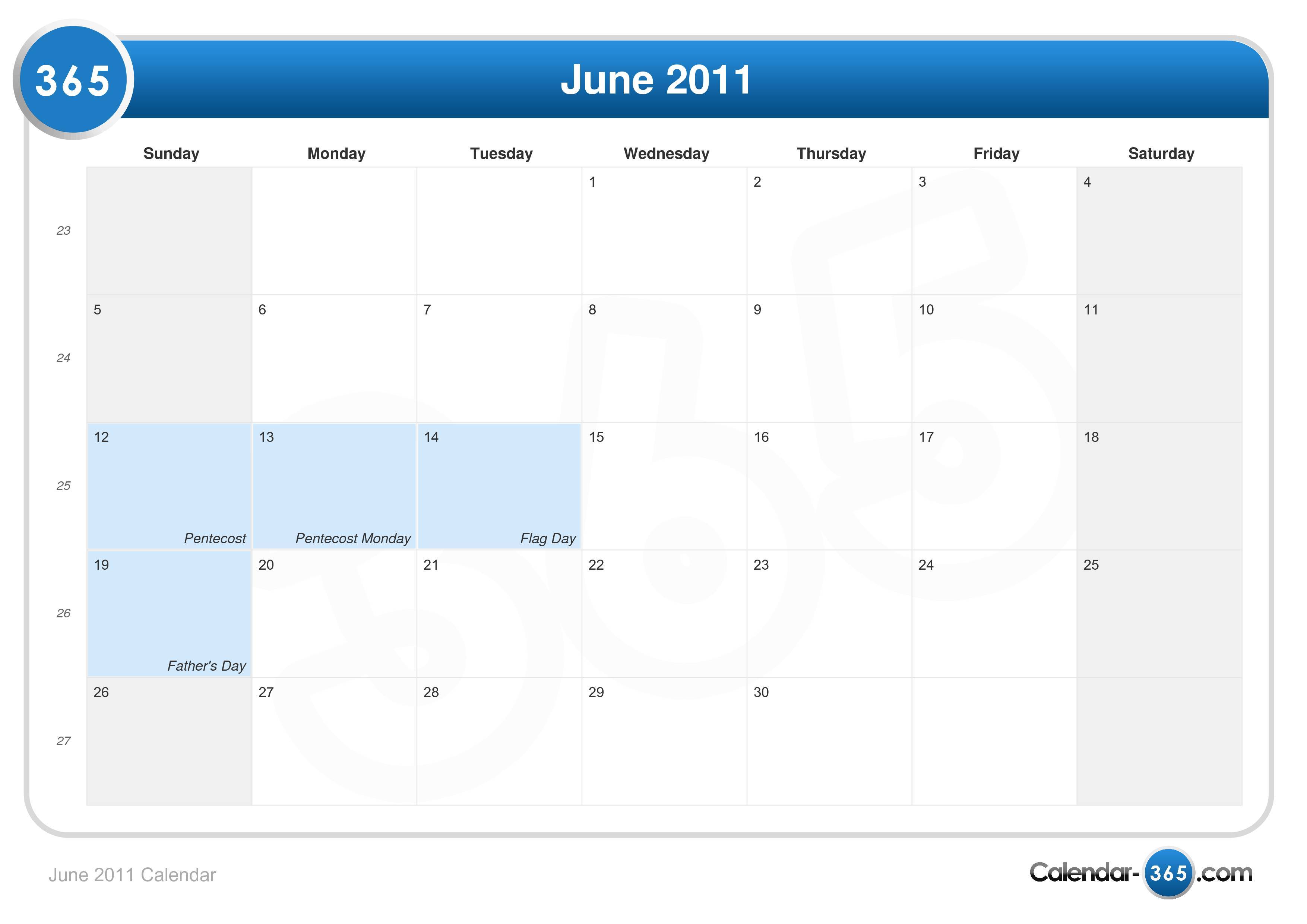 June 2011 Calendar