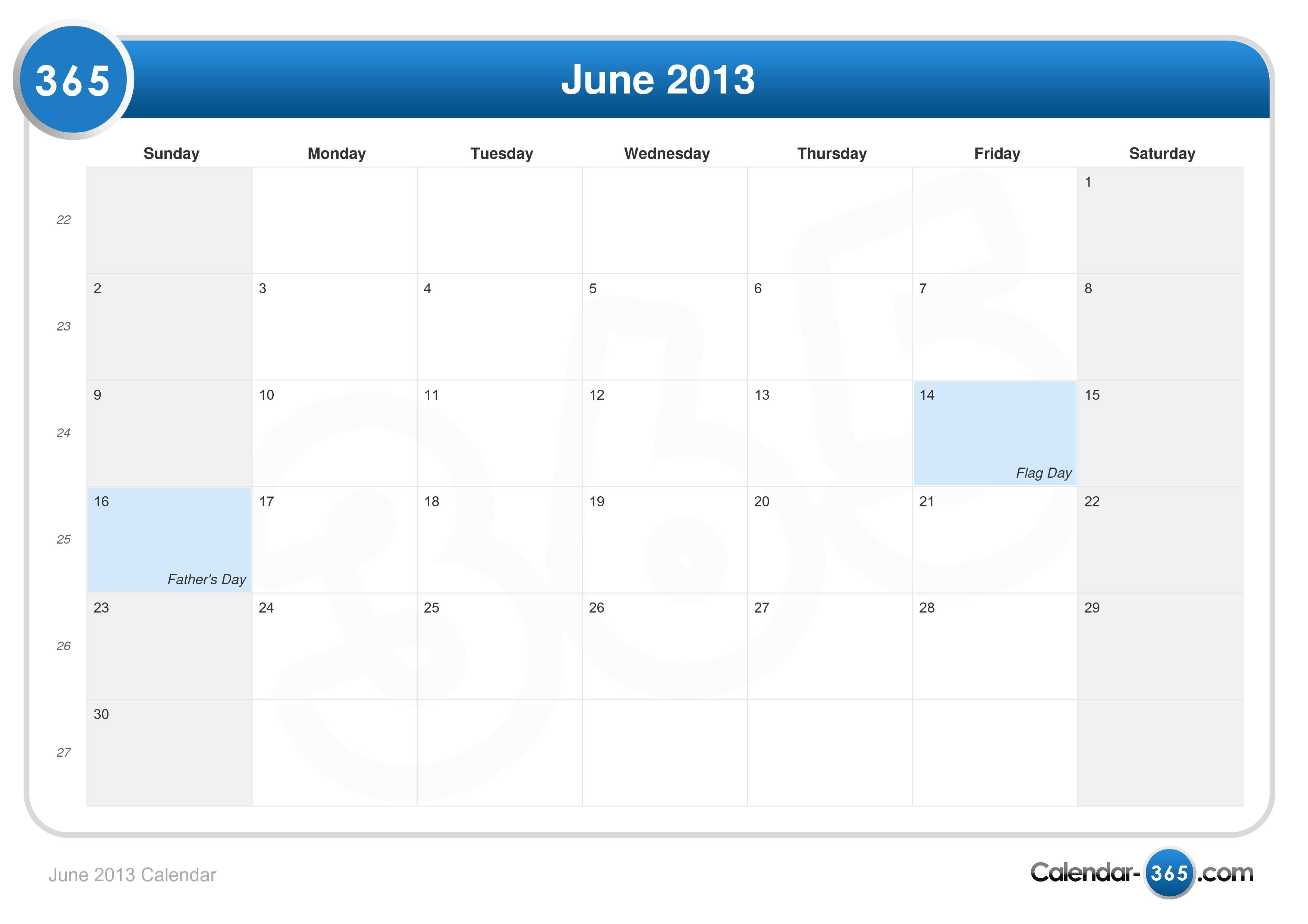 Printable June 2013 Calendar