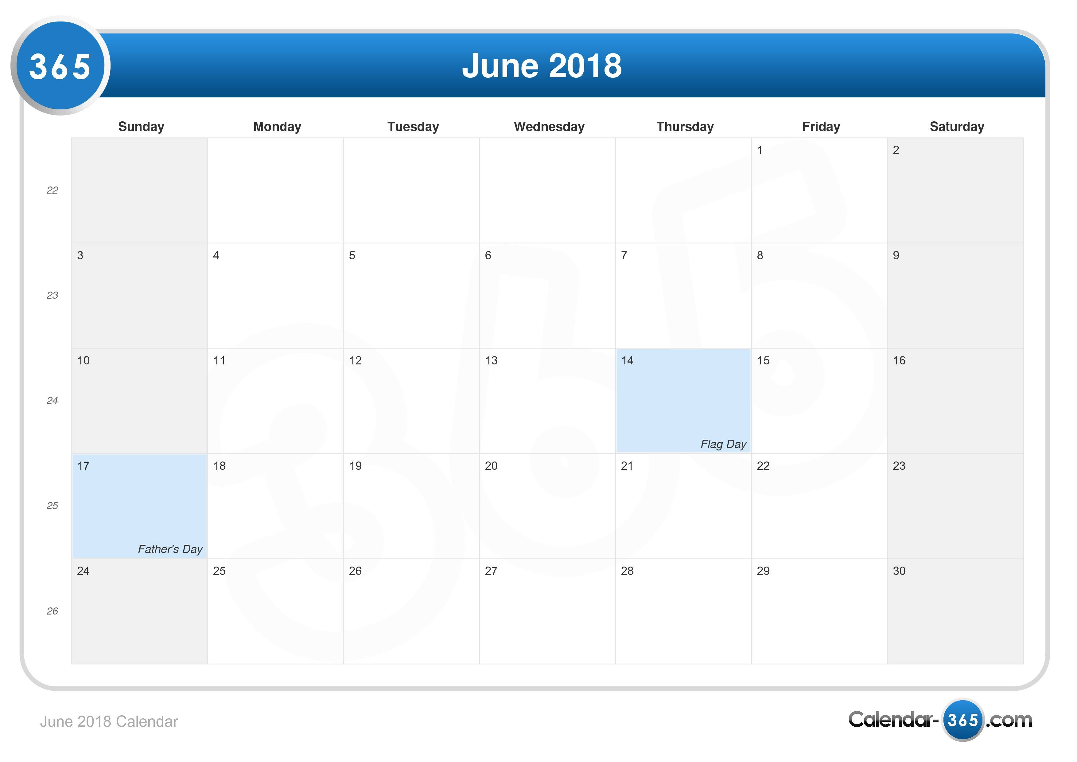 June 2018 Calendar