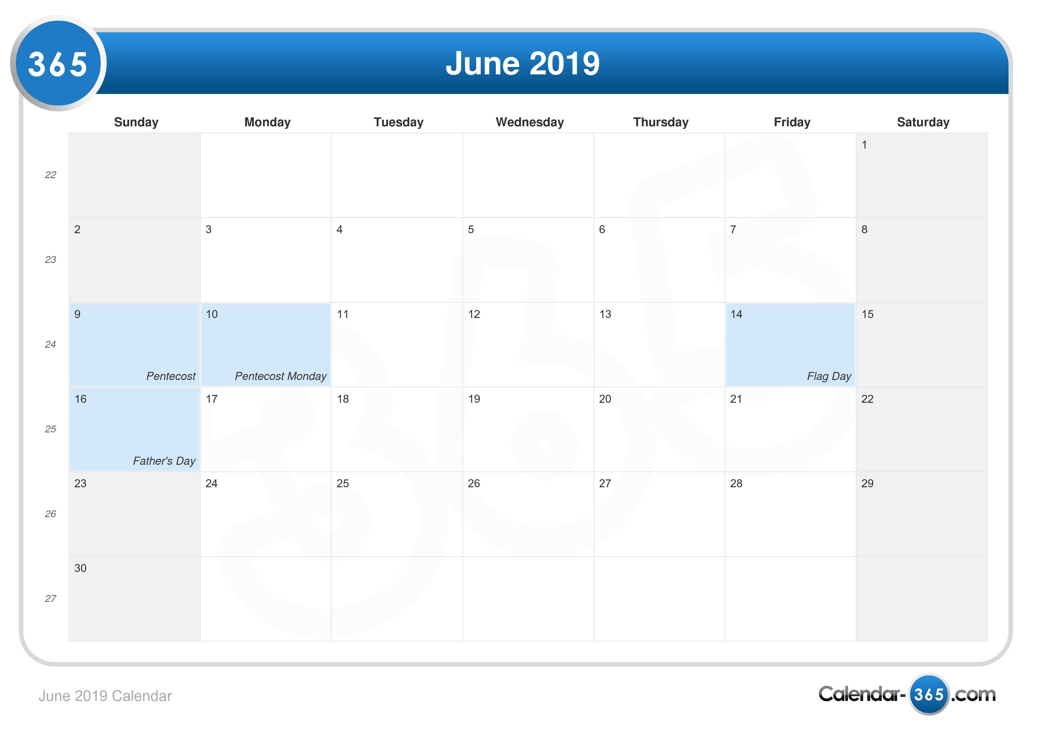 June 2019 Calendar