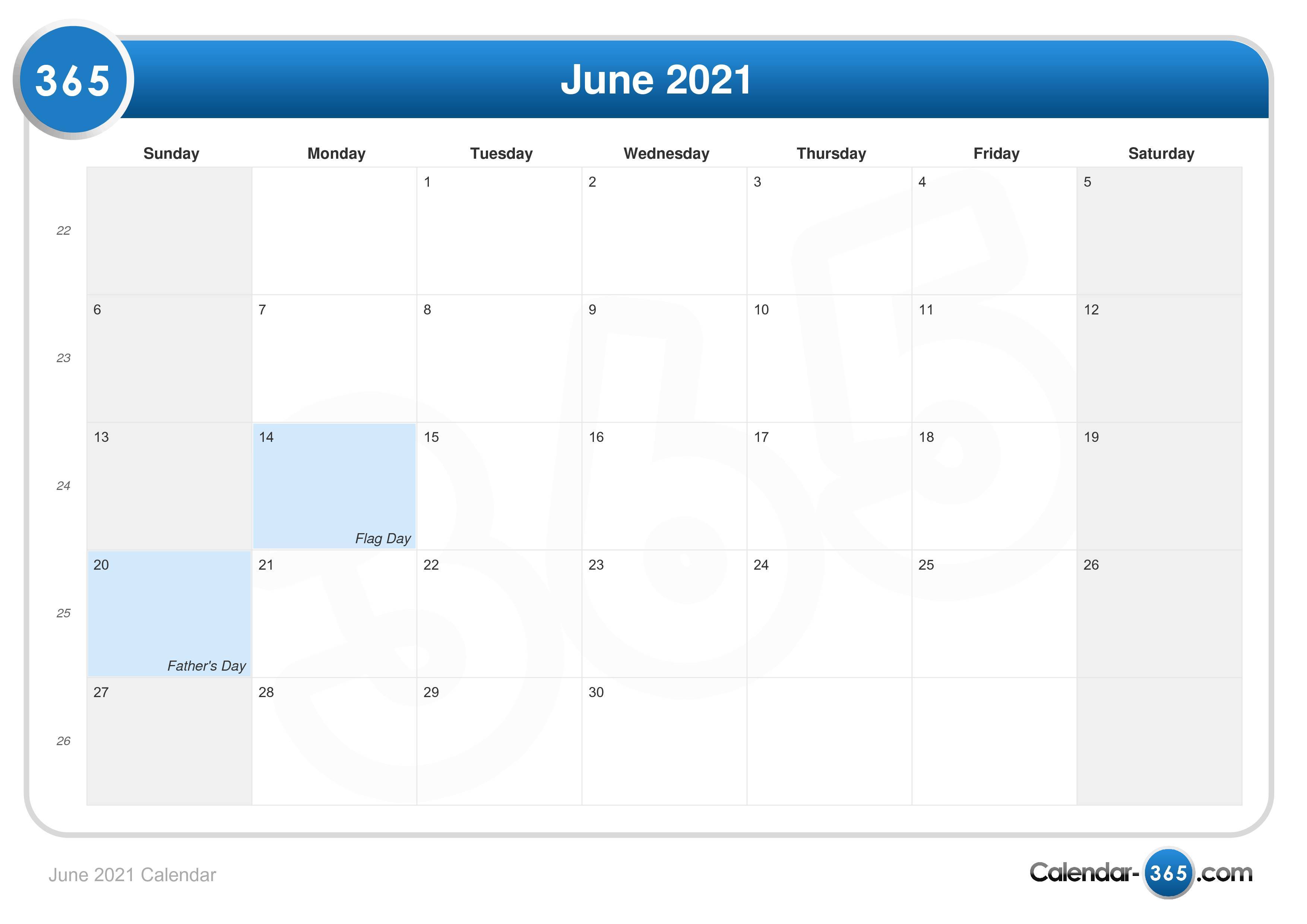 June 2021 Calendar