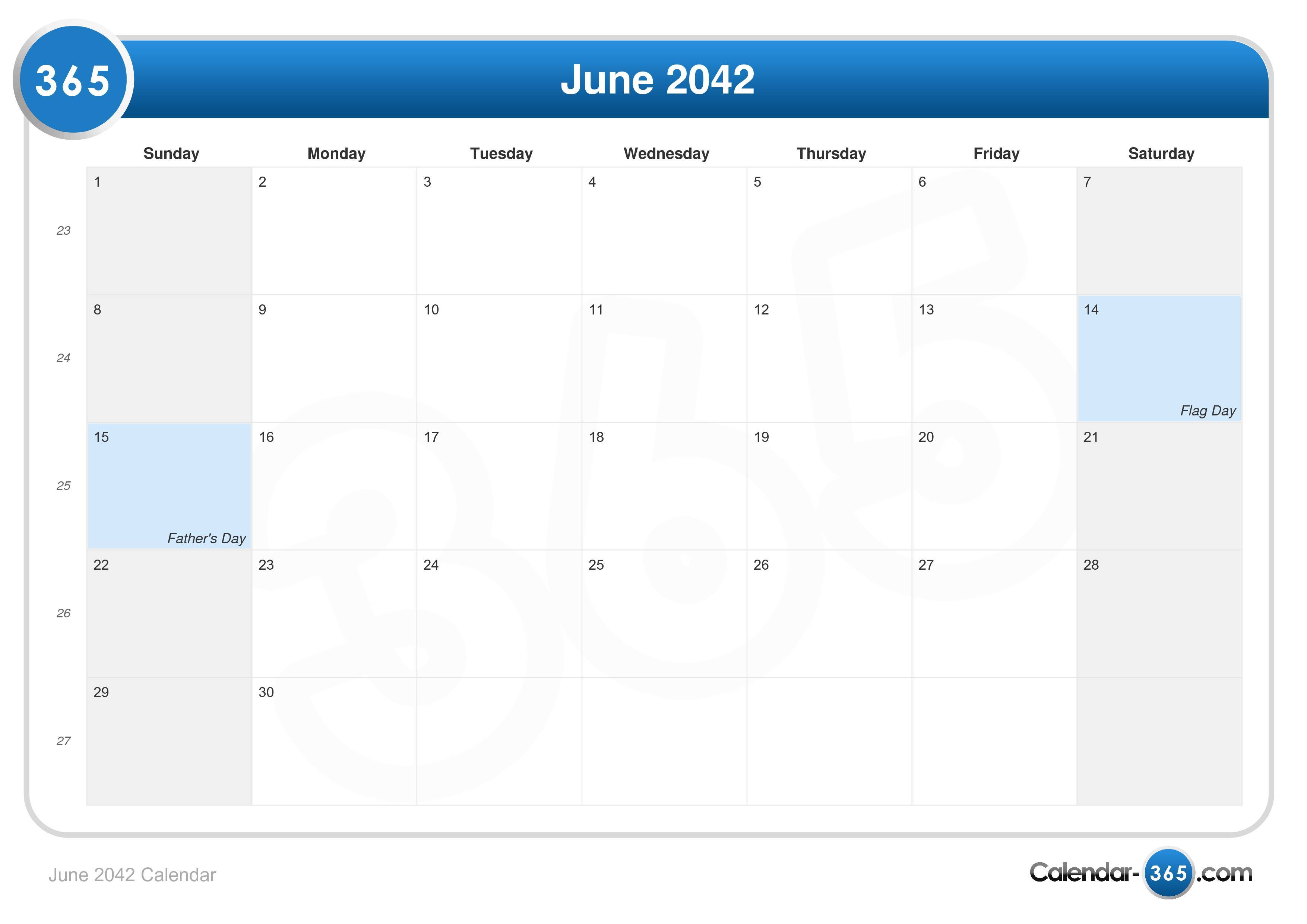 June 2042 Calendar