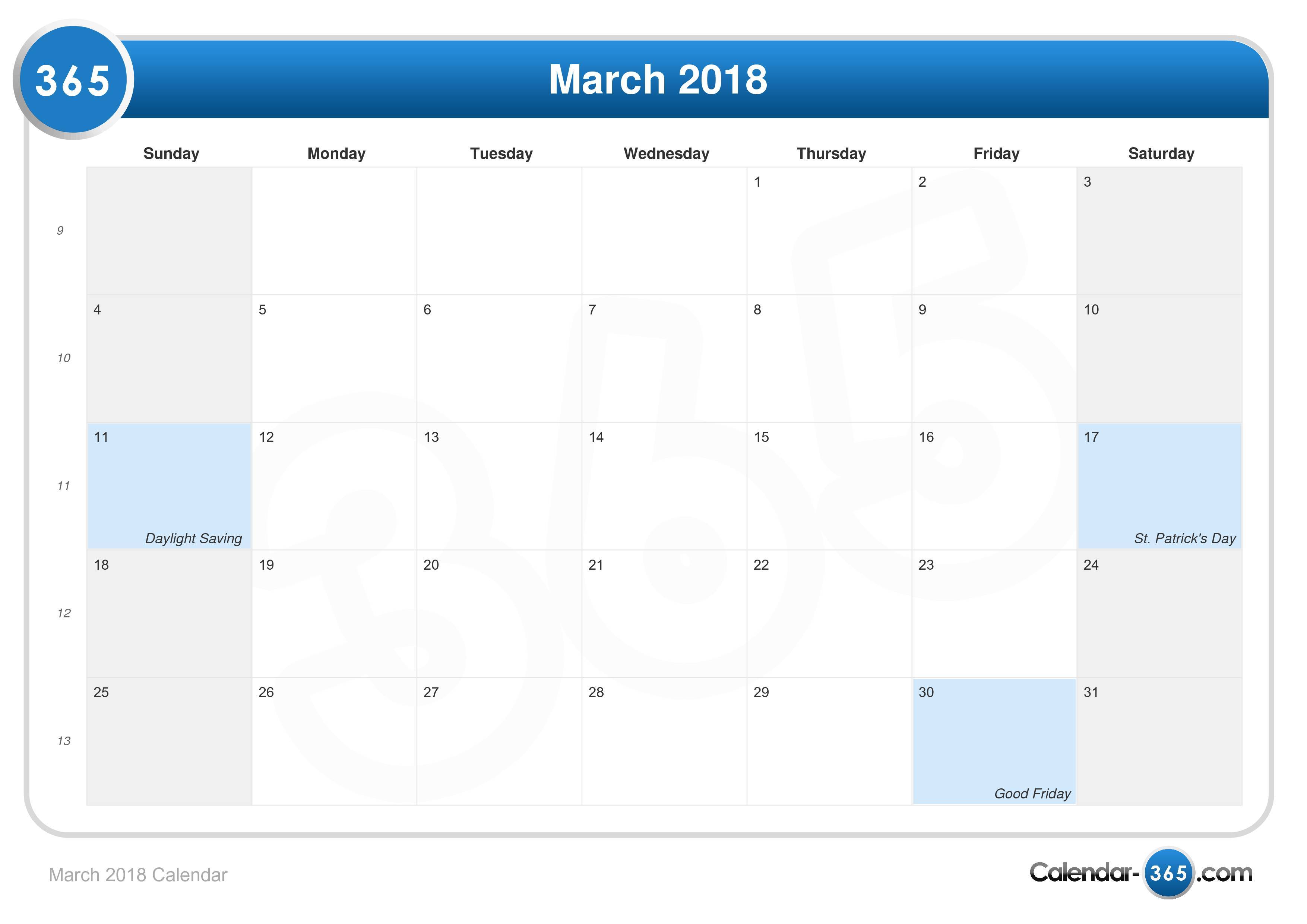 March 18 Calendar
