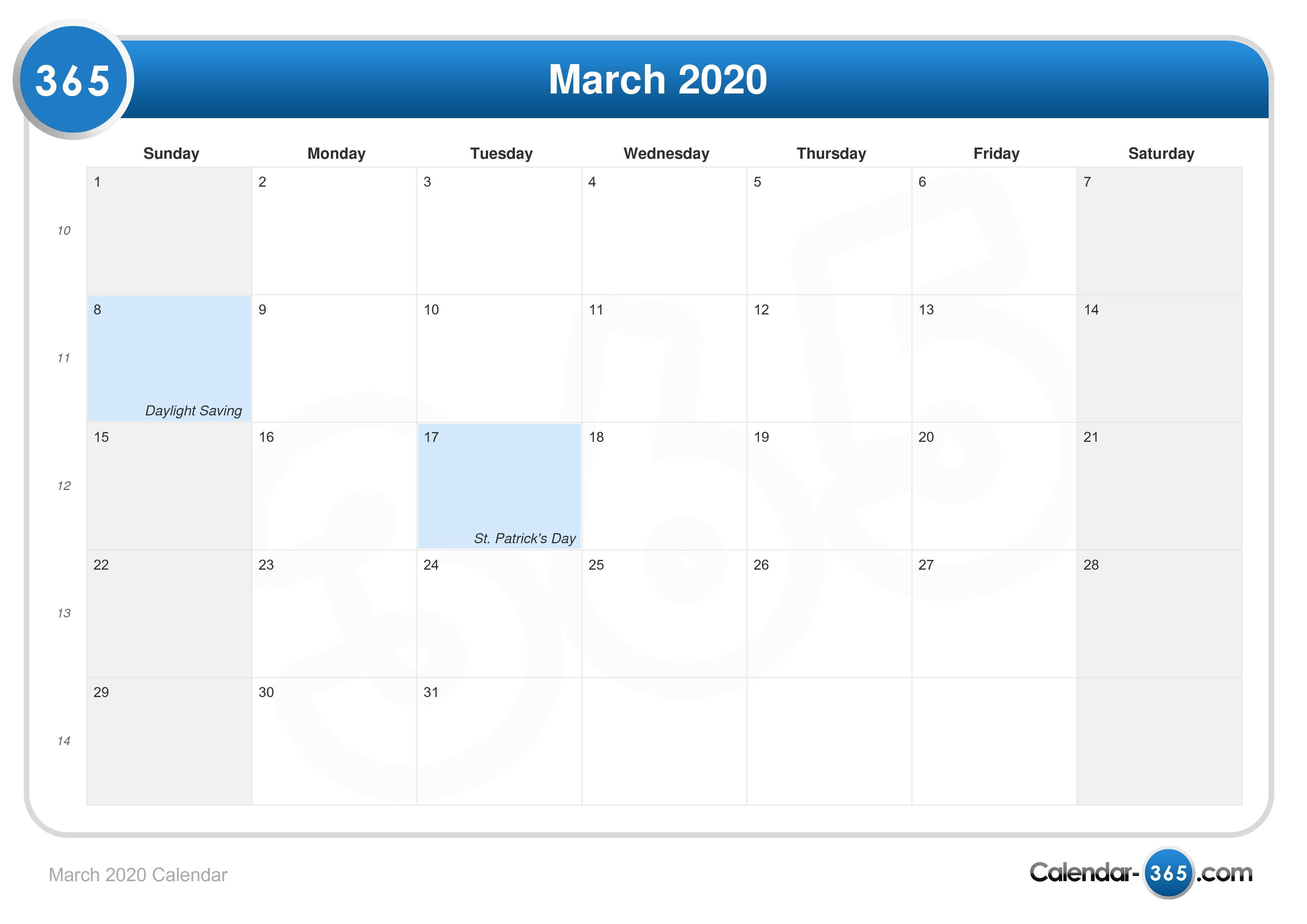 March 2020 Calendar