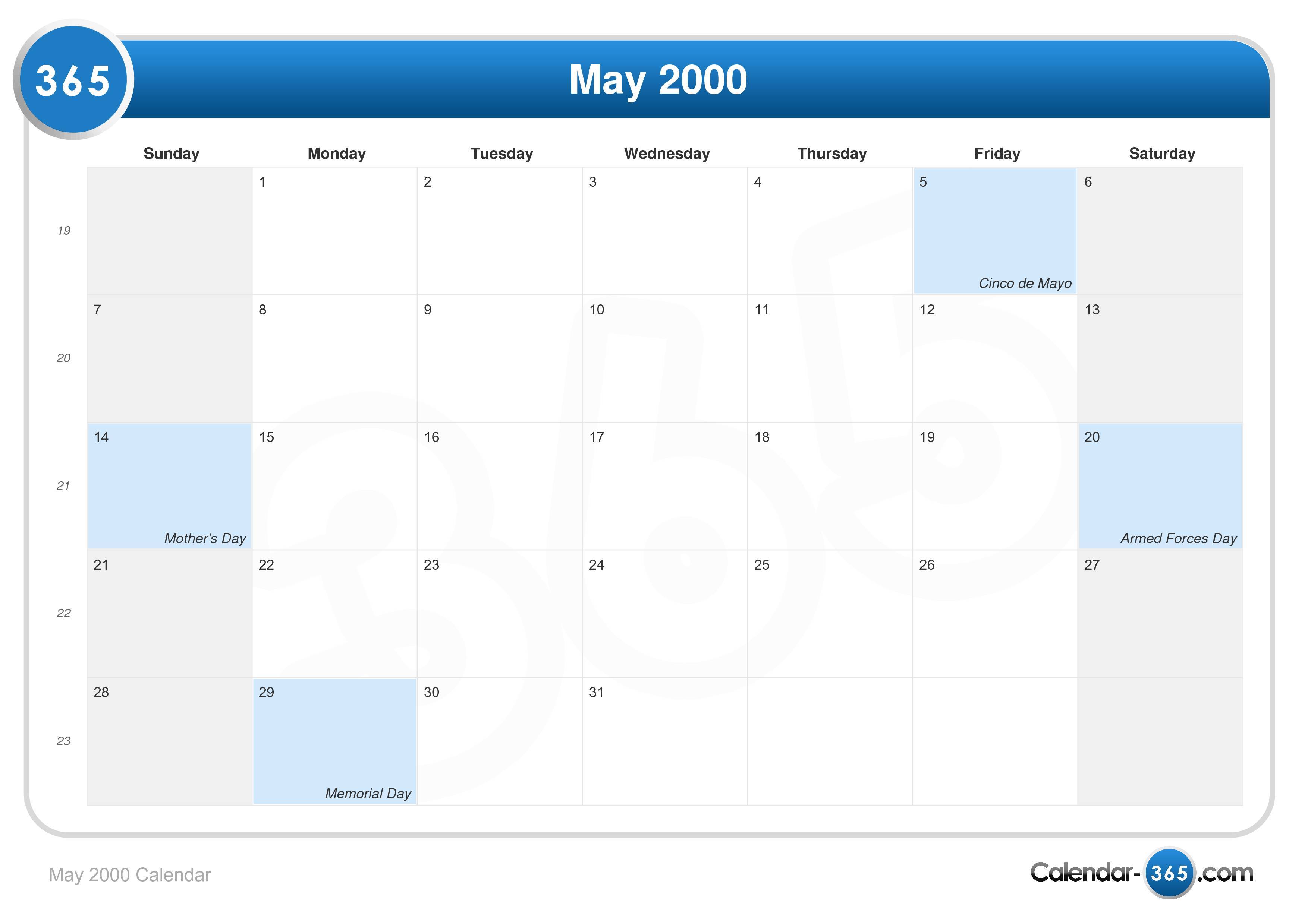 May 2000 Calendar