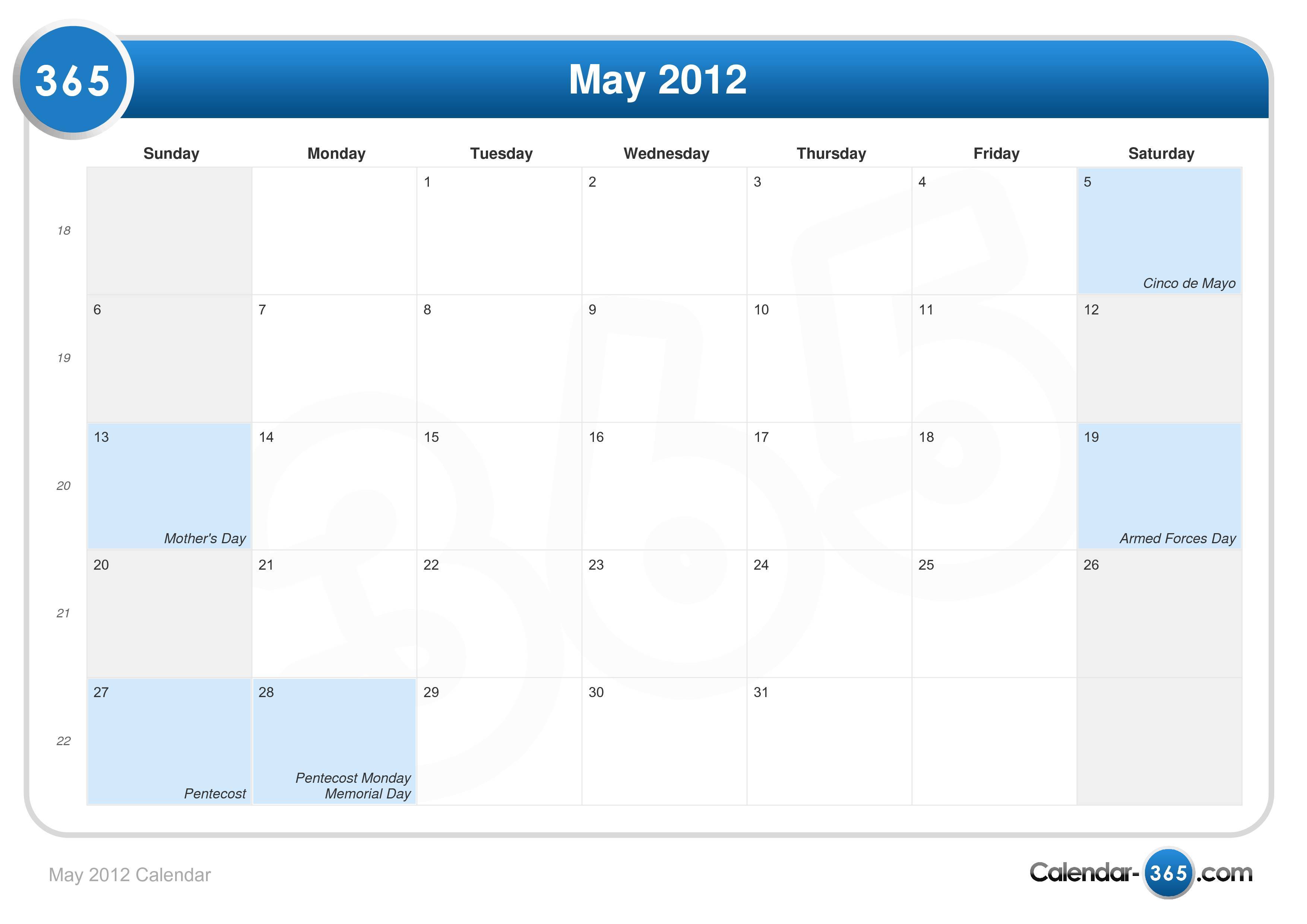 May 2012 Calendar