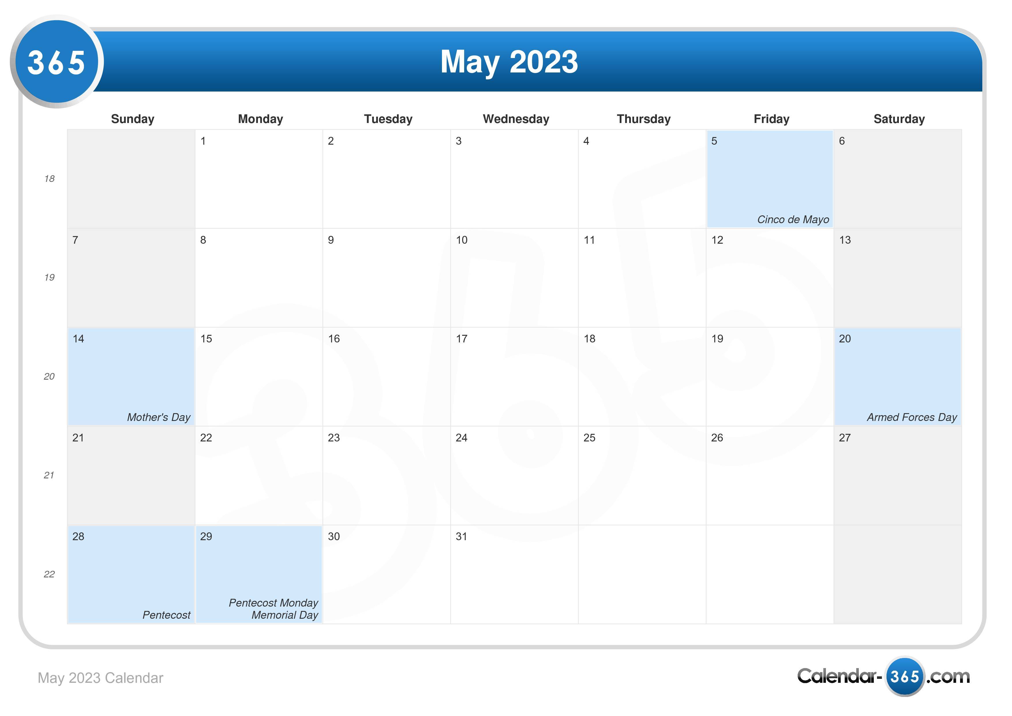 May 2023 Calendar