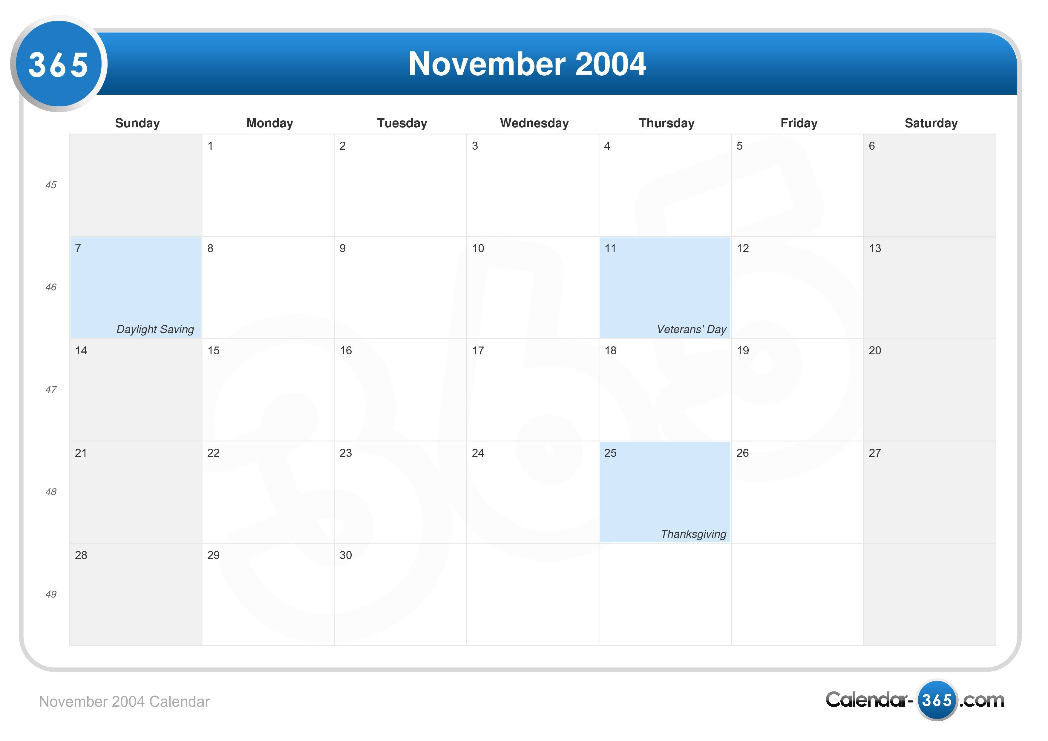 November kalender 2004 Astronomy Picture