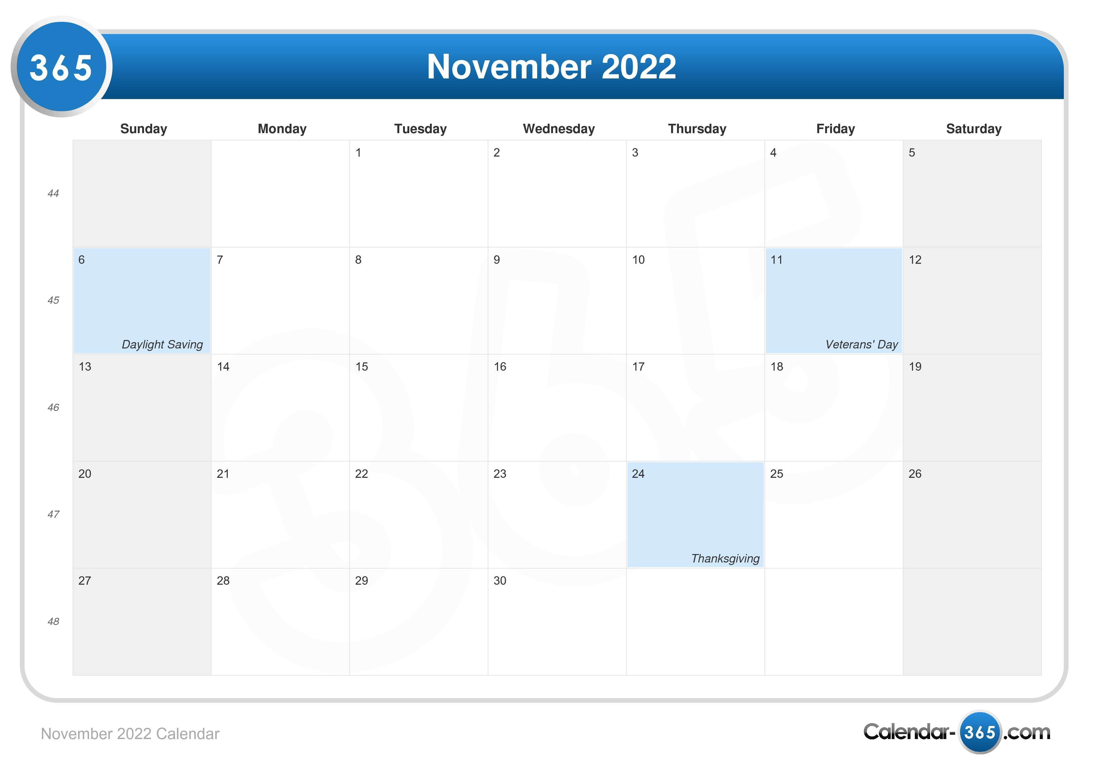 November 2022 Calendar