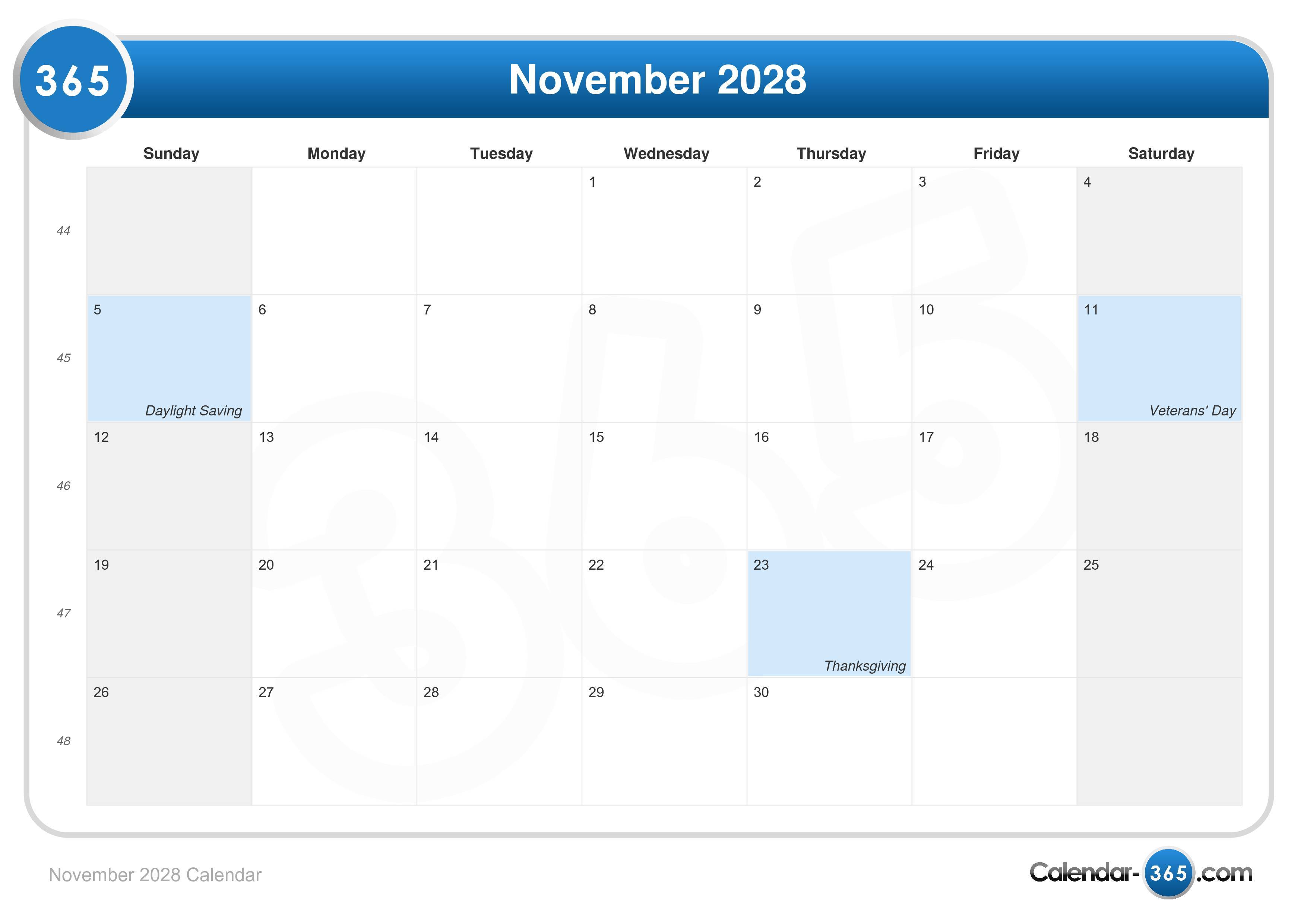 November 2028 Calendar