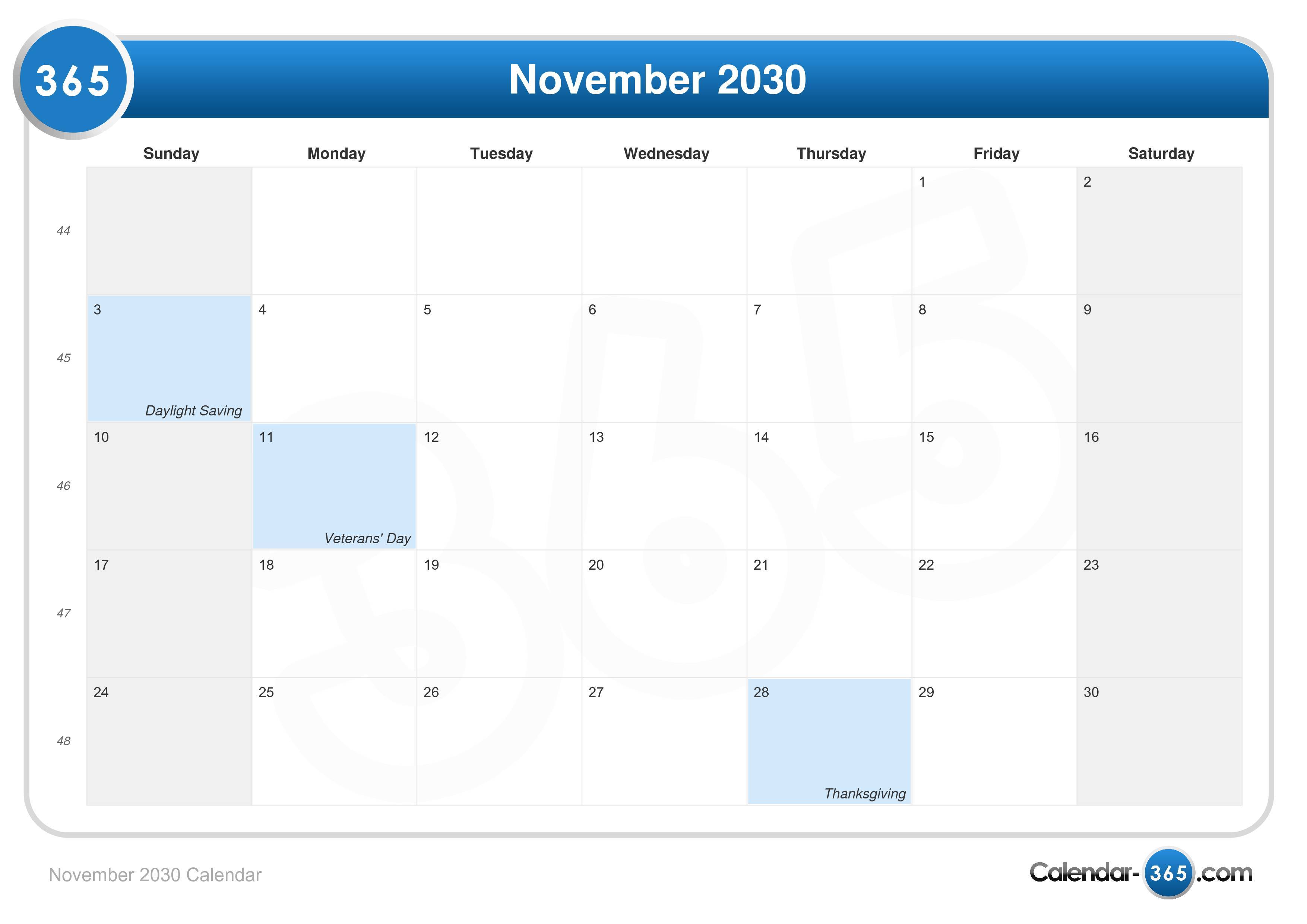 November 2030 Calendar