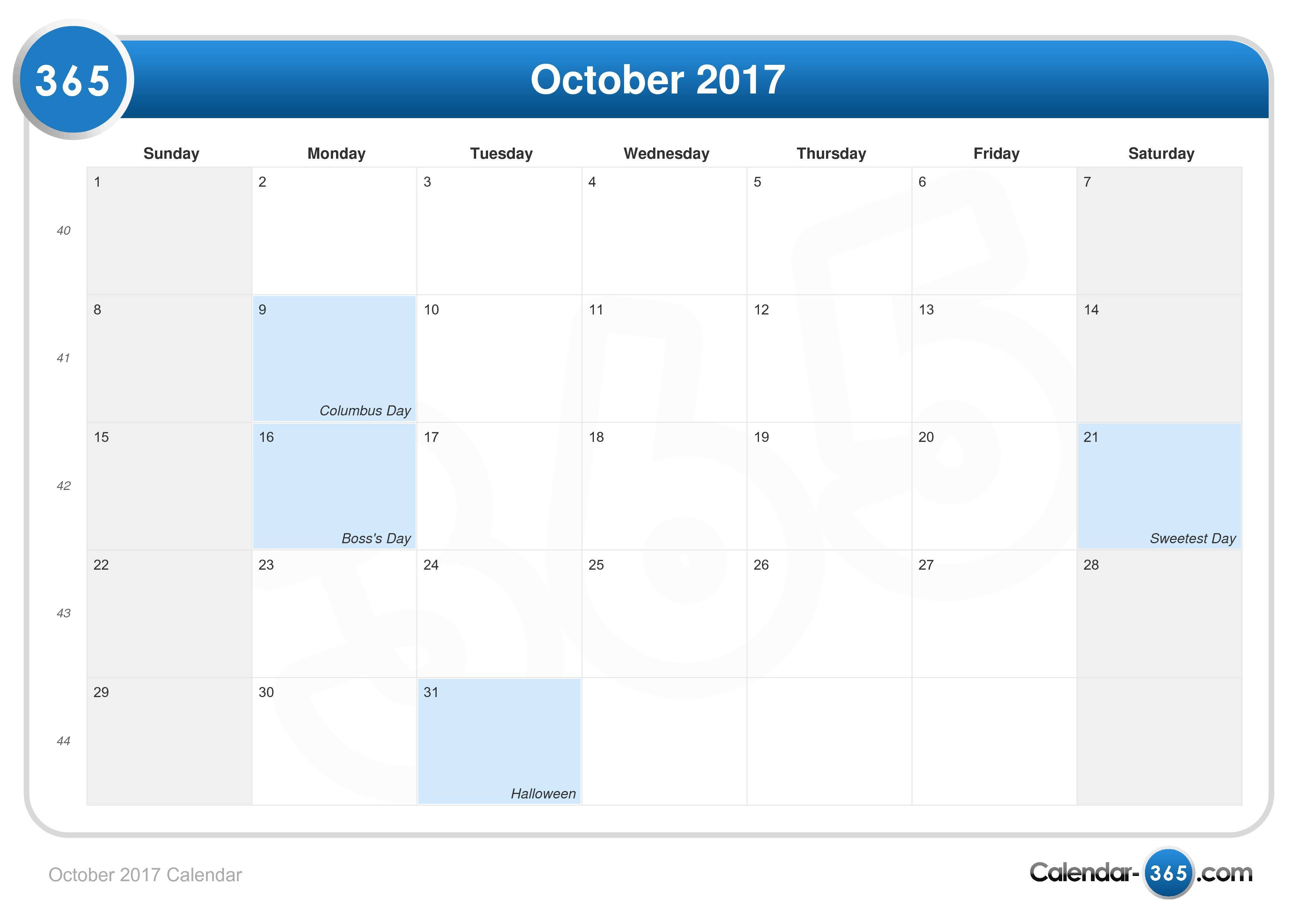 October 17 Calendar