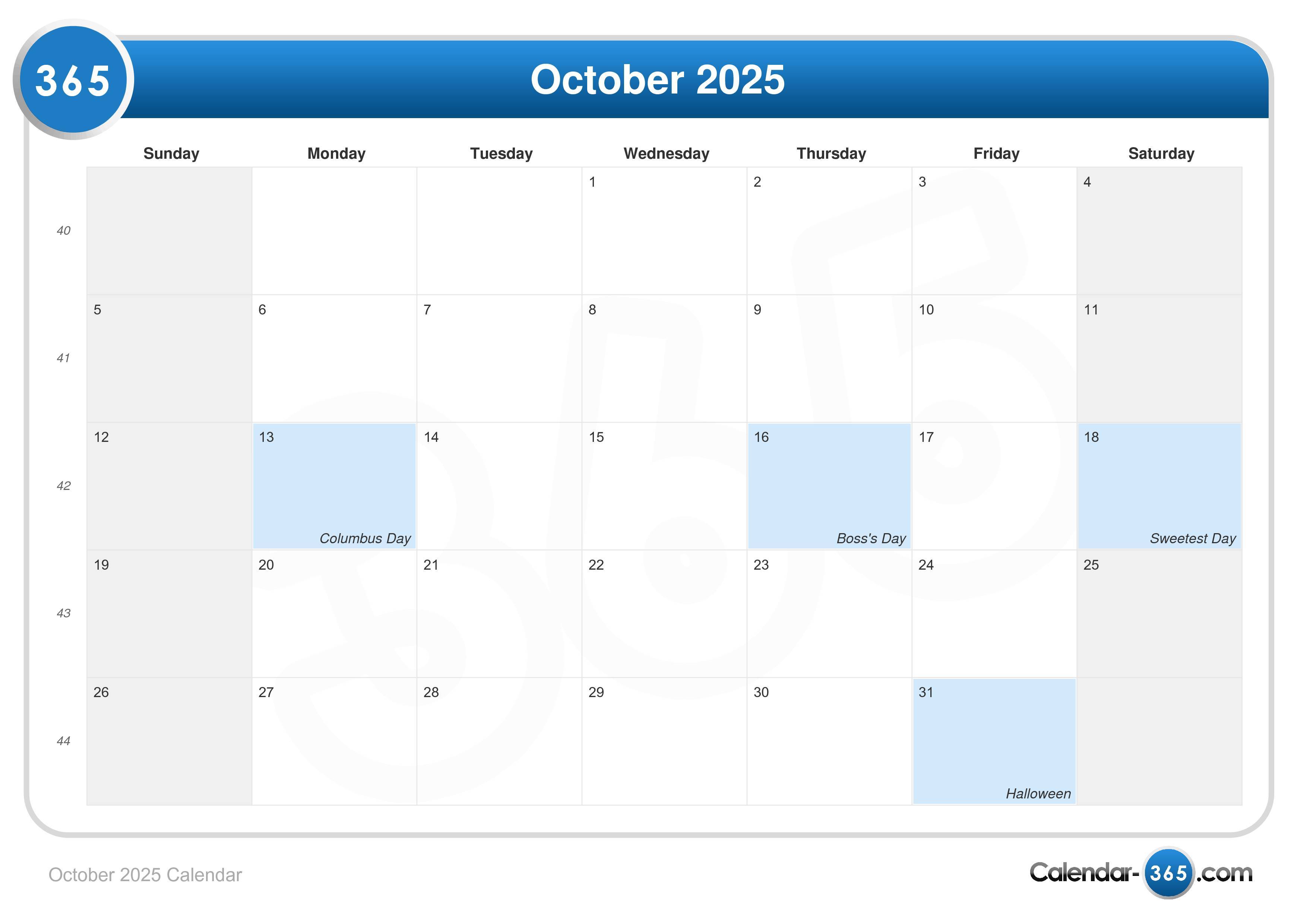 October 31 2025 Calendar