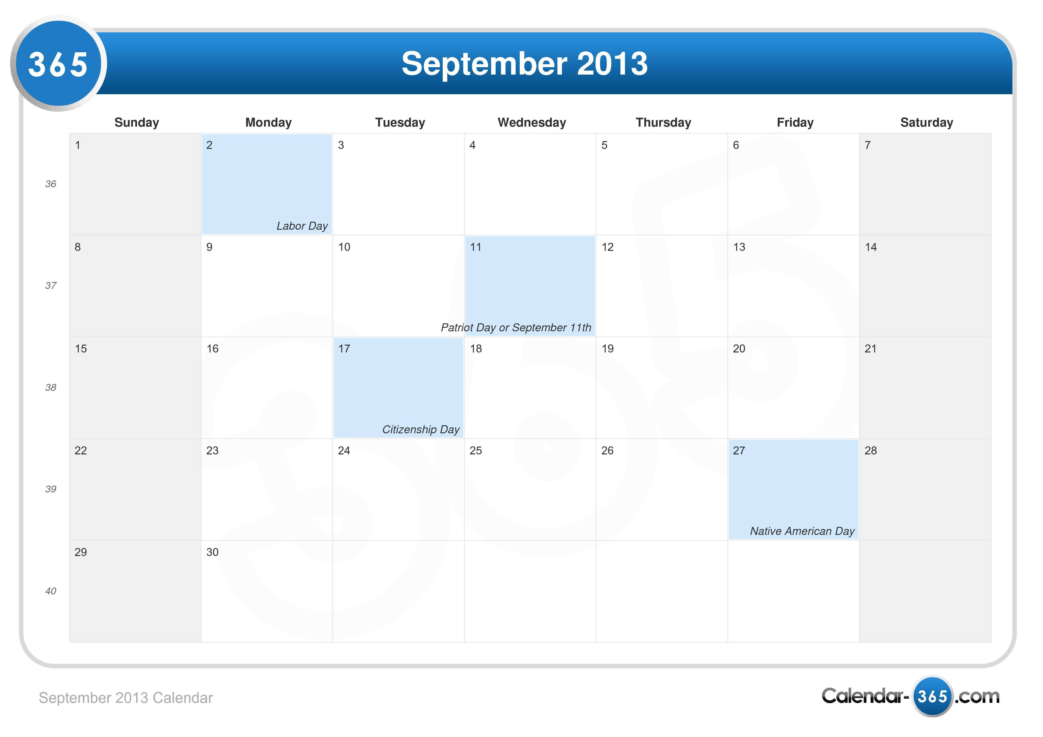 September 2013 Calendar
