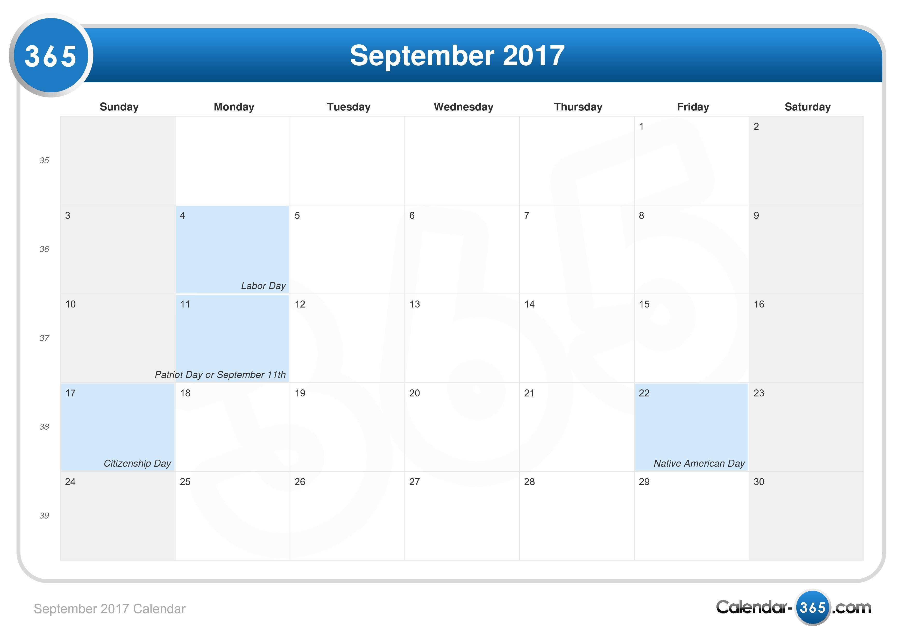 September 2017 Calendar